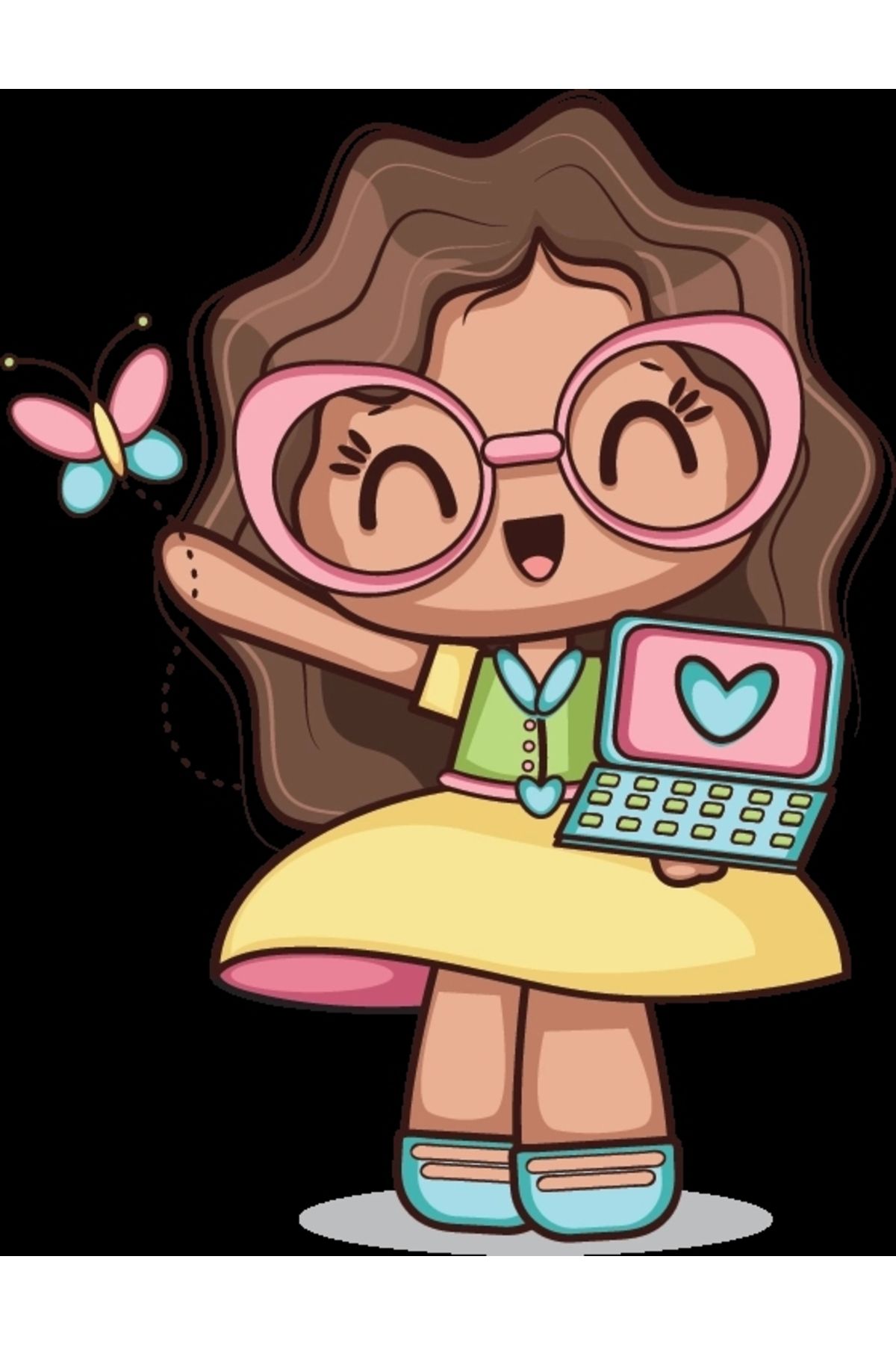 Reysa Tasarım Bilgisayarlı Kız ve Kelebek Duvar Stickerı