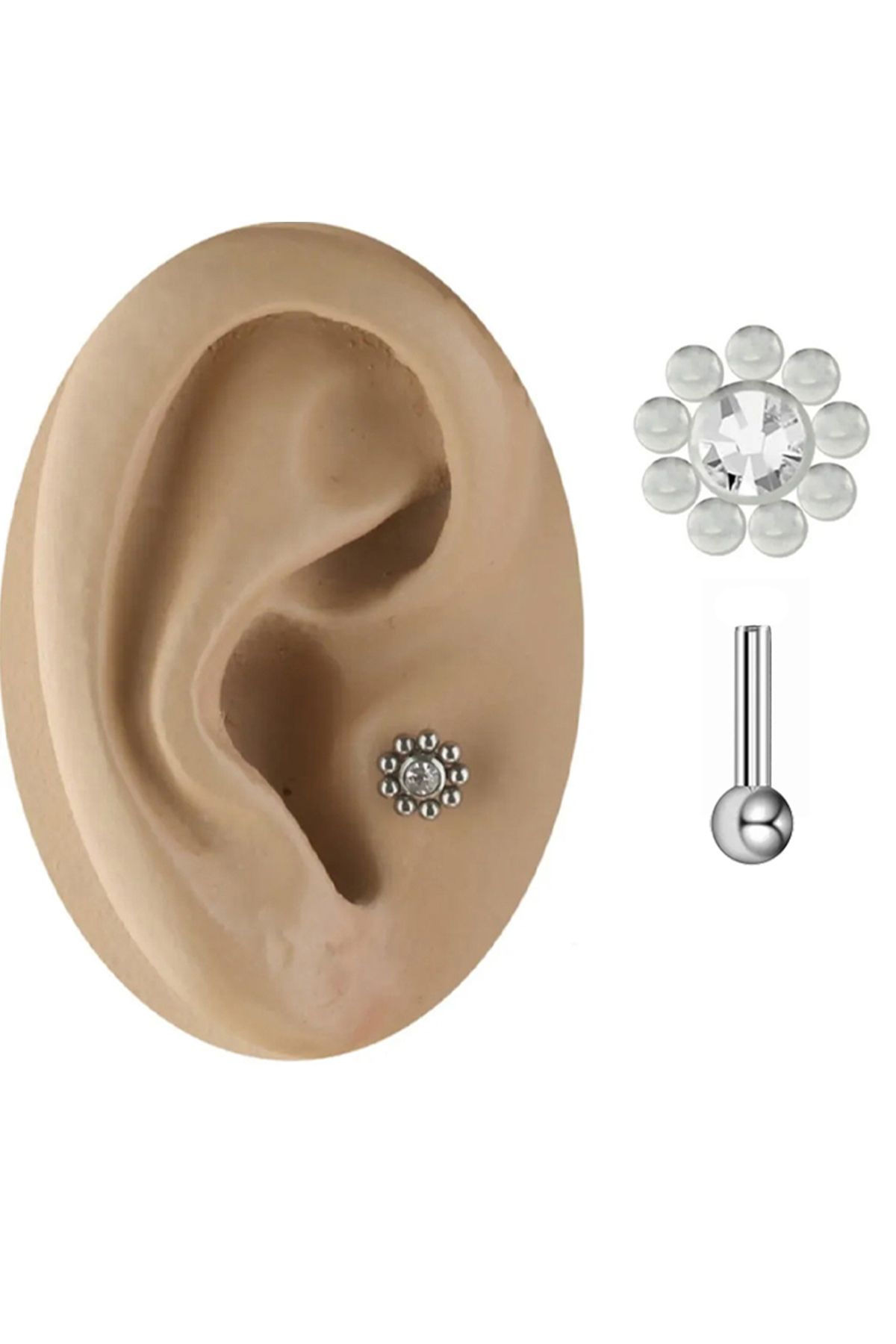 Cadının Dükkanı Taşlı Çelik Tragus Helix Kıkırdak Piercing