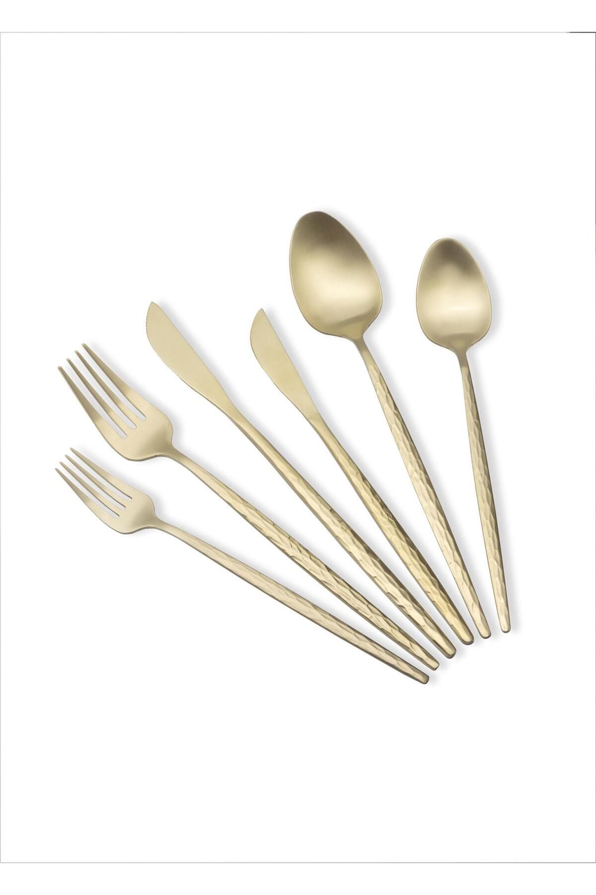 The Mia Shiny Çatal Kaşık Bıçak Takımı Mat Gold 36 Parça