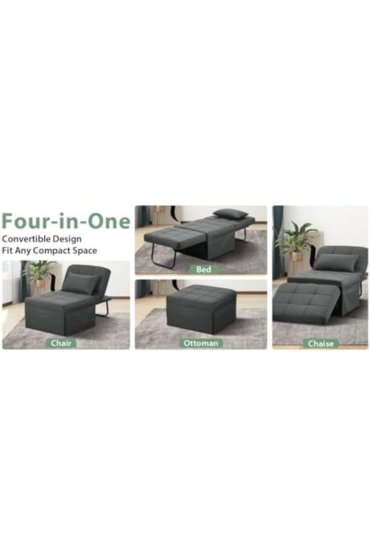 Generic-Sofa Bed, 4 in 1 Multi Function Folding Ottoman Sleeper Bed, Modern Convertible Chair Adjustable Bac 4