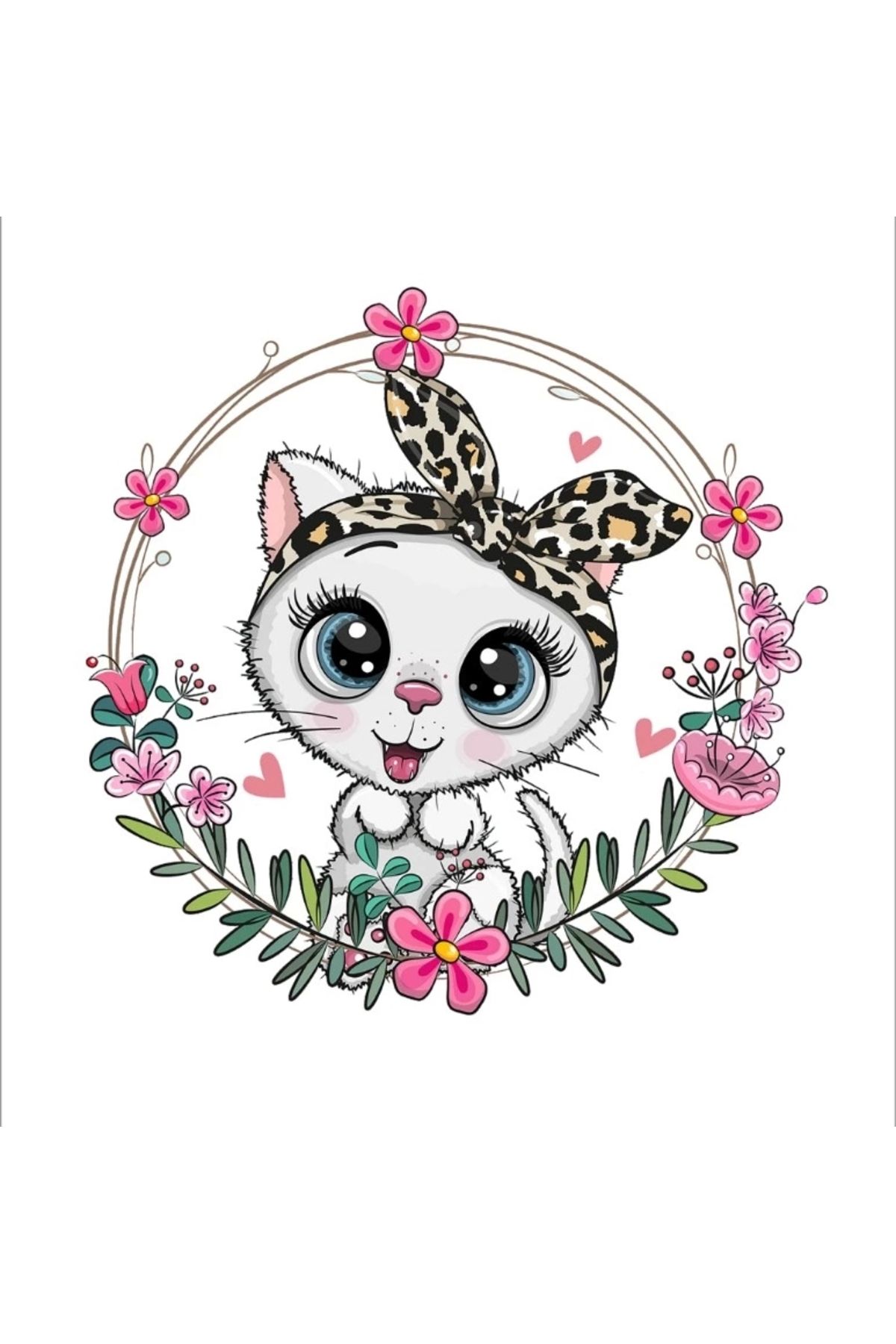 Reysa Tasarım Leopar Bandanalı Kedi Çiçek Çerçeveli Duvar Stickerı