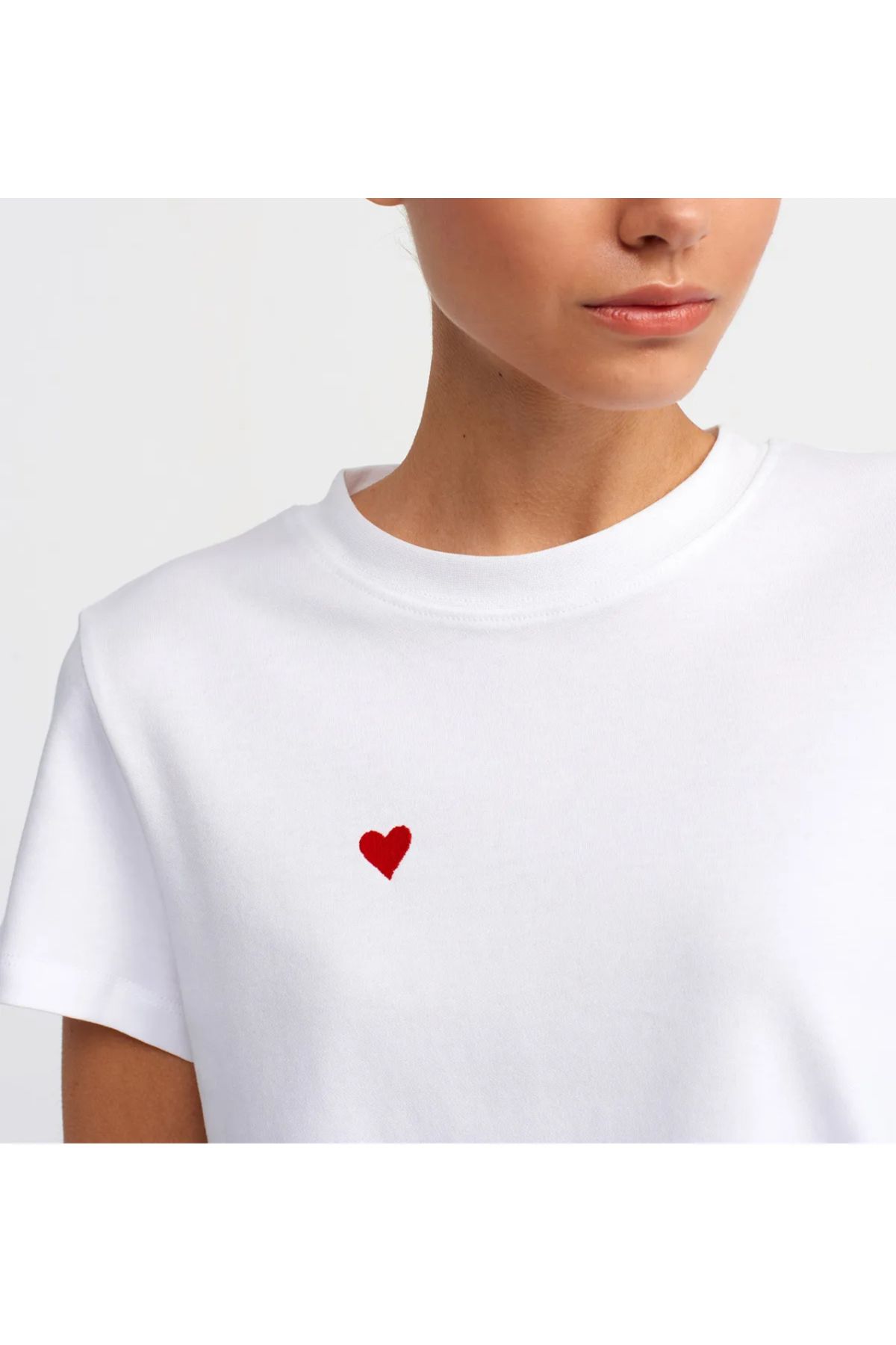 Astorya Bisiklet Yaka Pamuklu T-shirt-beyaz tişört
