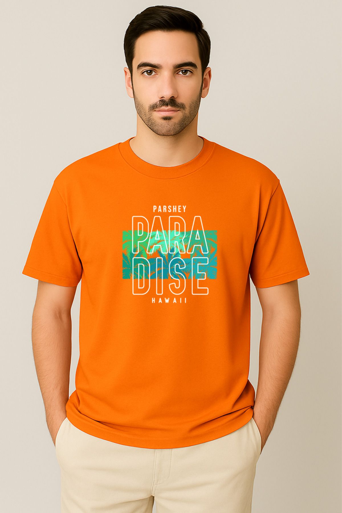 PARSHEY Erkek - Kadın %100 Pamuk Summer Paradise Desenli Baskılı Yarım Kollu Bisiklet Yaka T-Shirt