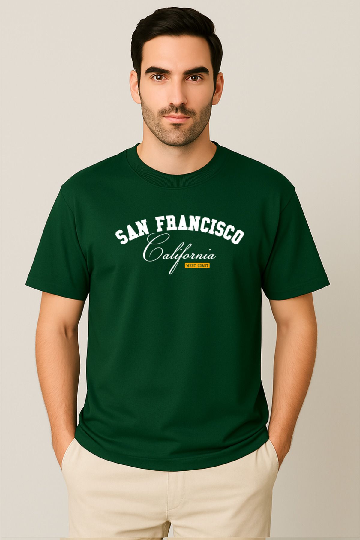 PARSHEY Erkek - Kadın %100 Pamuk San Francisco Baskılı Yarım Kollu Bisiklet Yaka T-Shirt