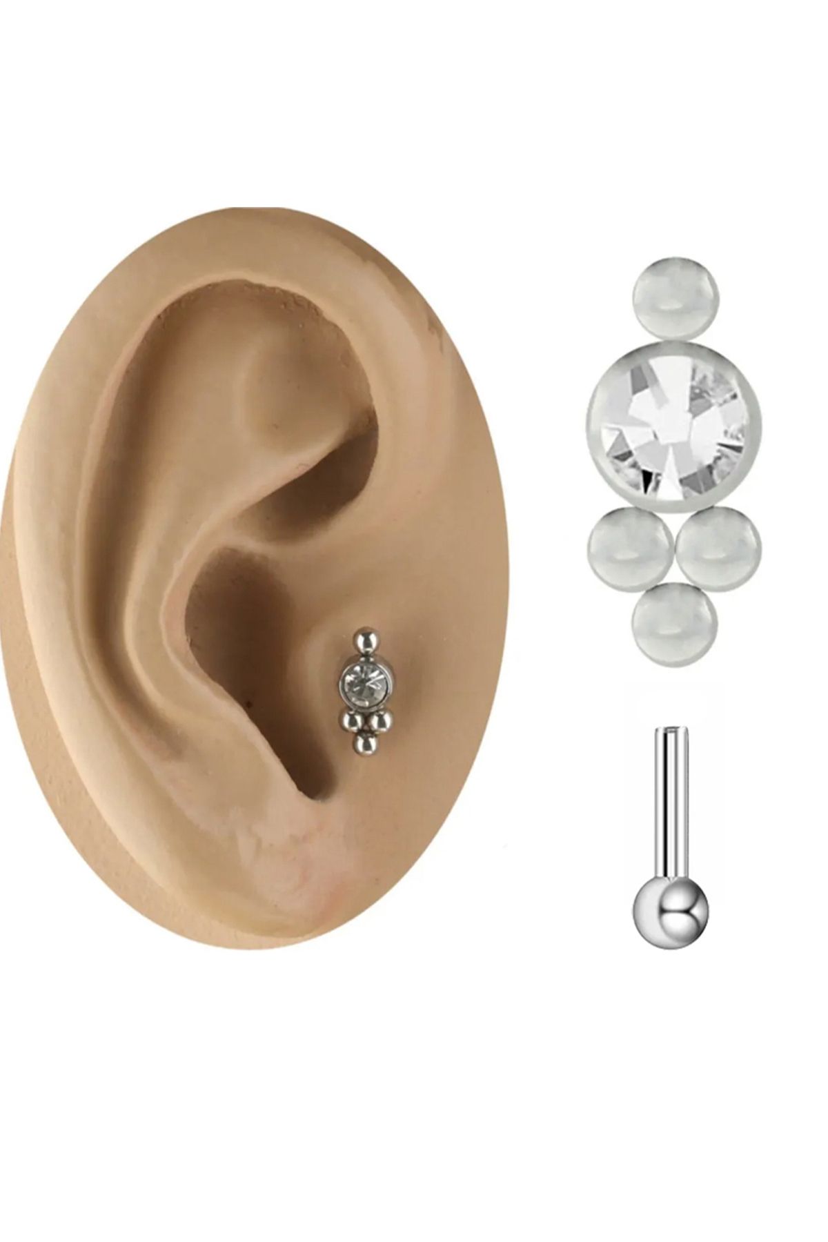 Cadının Dükkanı Dört Top Taşlı Çelik Tragus Helix Kıkırdak Piercing