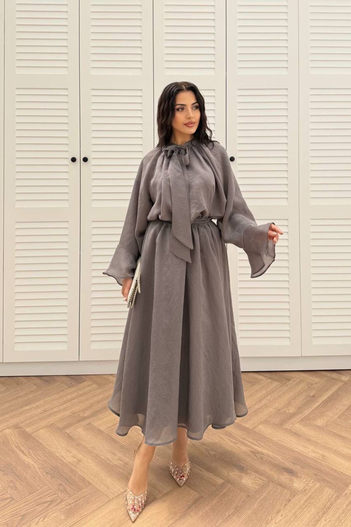 dilara kavasoğlu butik KADIN İNCE MODAL KUMAŞ ÖNDEN BAĞLAMALI ETEKLİ TAKIM