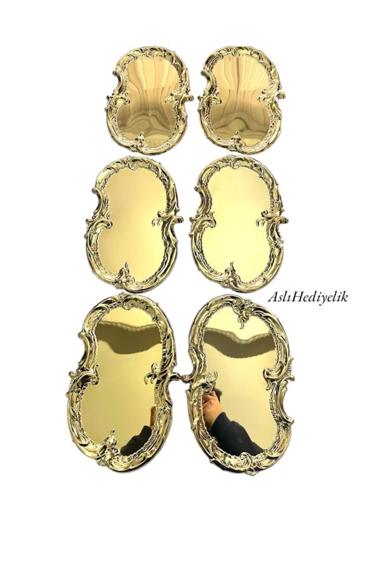 Aslı Hediyelik 6 Adet Gold Paslanmaz Çelik Artnova Çay, Kahve, Ikramlık Ve Çeyizlik Sunum Tepsisi