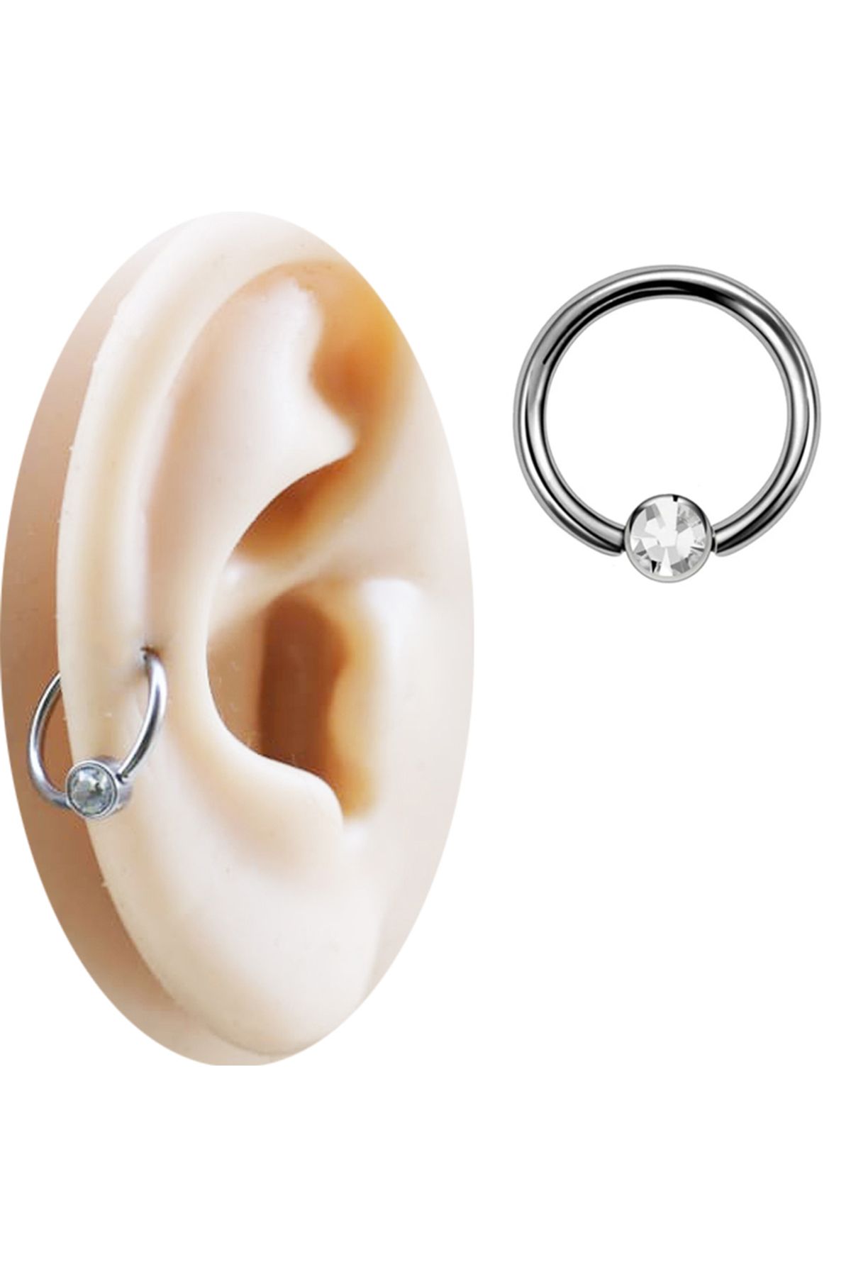 Cadının Dükkanı Taşlı Çelik Halka Septum Helix Kıkırdak Piercing