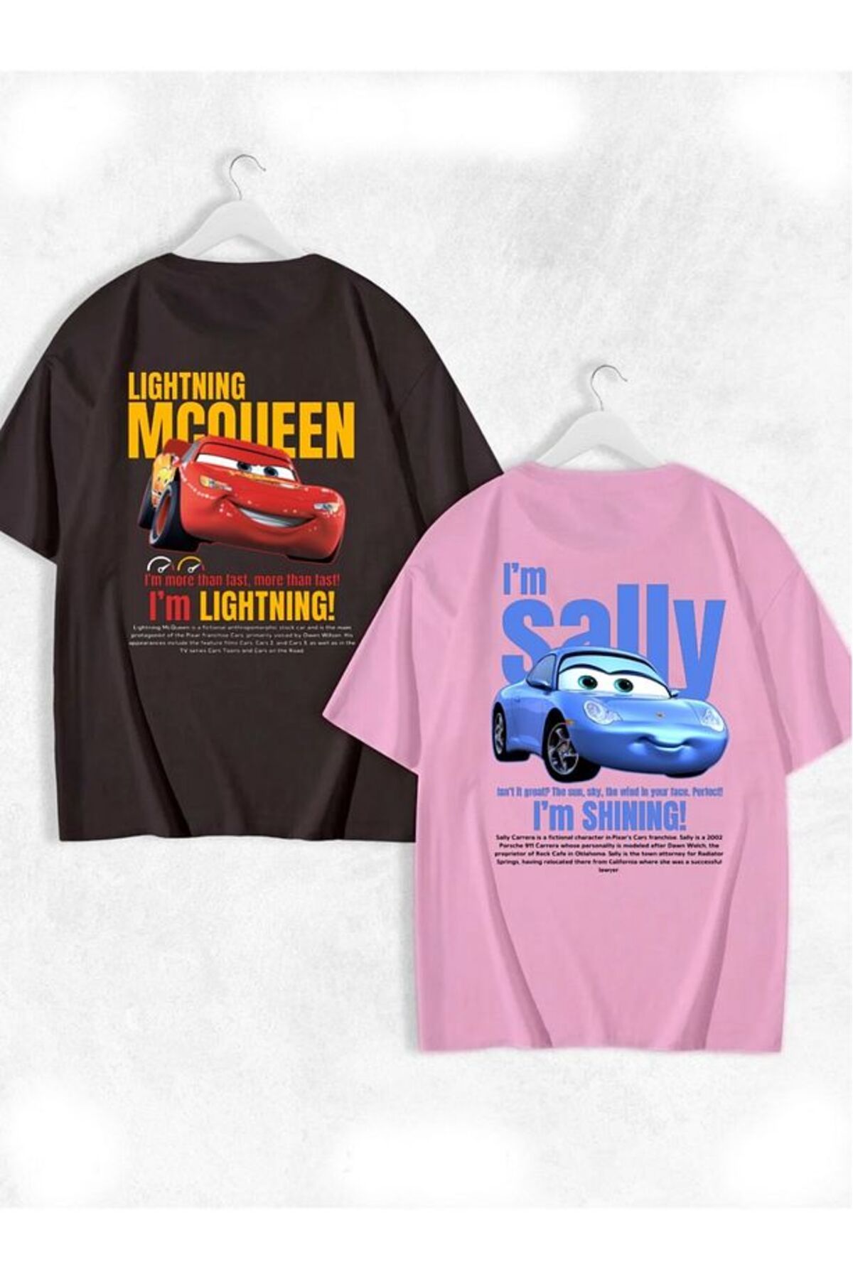 Carlson 2'Li Unisex Sally Ve Şimşek Mqueen Cars Baskılı Oversize T-Shirt