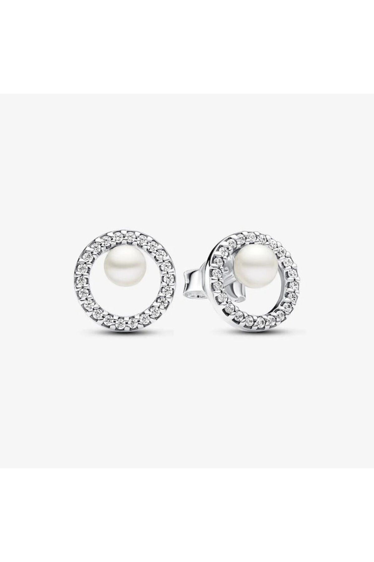 Pandora-Round Halo Pave Earrings With Freshwater Pearls - 925 Silver 2