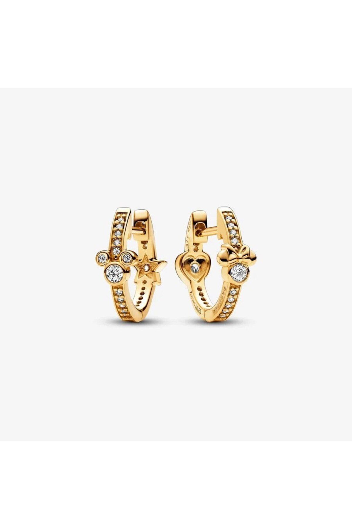 Pandora-Sparkling Round Earrings with Mickey Mouse and Minnie Mouse Disney with Zirconia and 14k Gold 4
