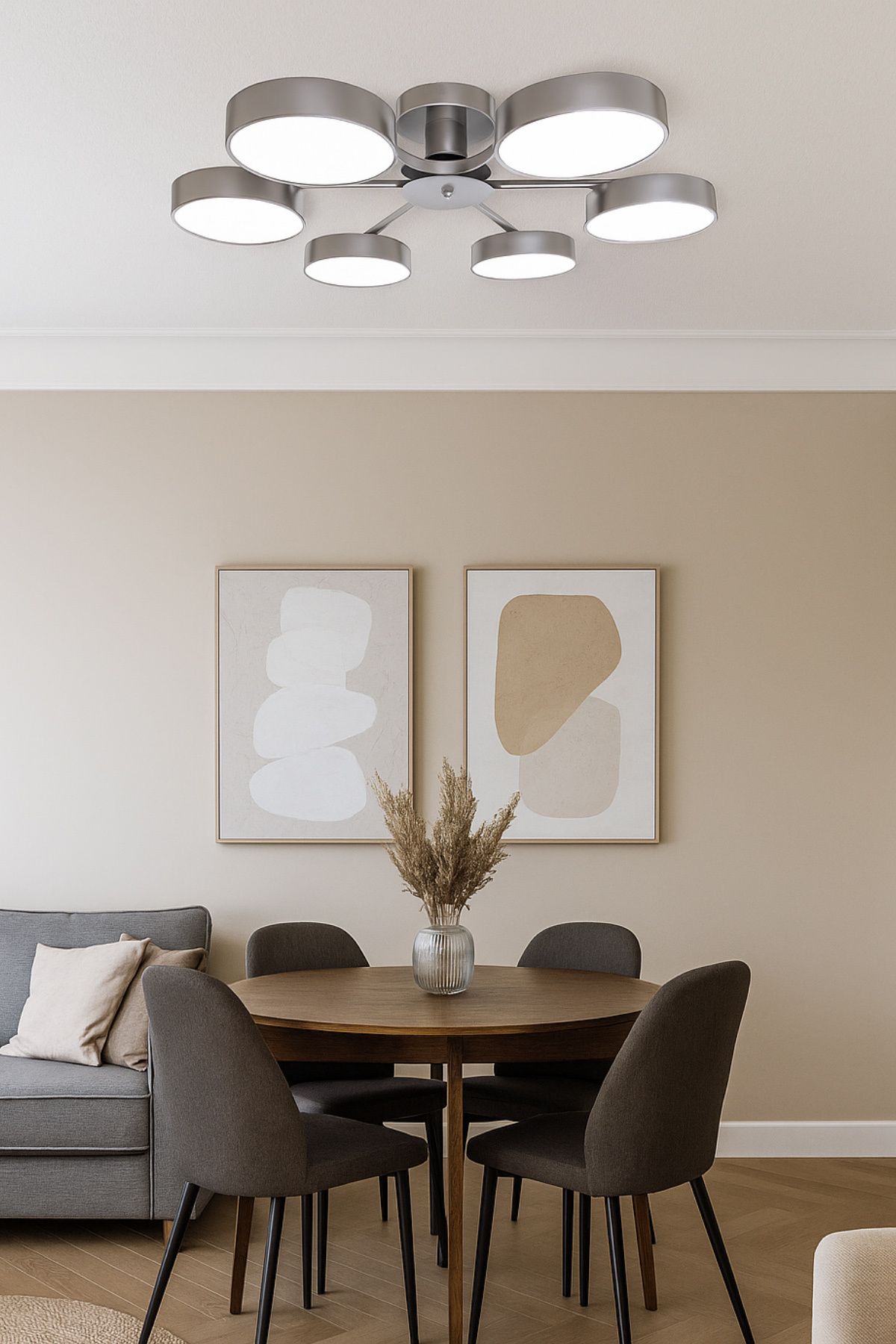 Turanconcept Güneş Modern Tasarım 6lı Led Avize Enerji Tasarruflu 3 Renk Işık Salon Yatak Odası Yemek Odası