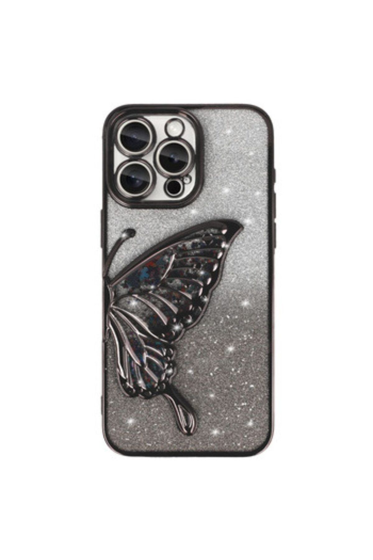 Gtech-Elegant Glitter Case for Apple iPhone 11, embossed butterfly pattern, metallic edge, Black 5