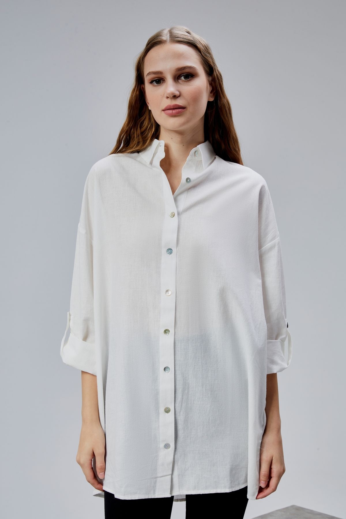 TF The Fancy For You Kadın Apoletli Katlamalı Uzun Kol Oversize Gömlek