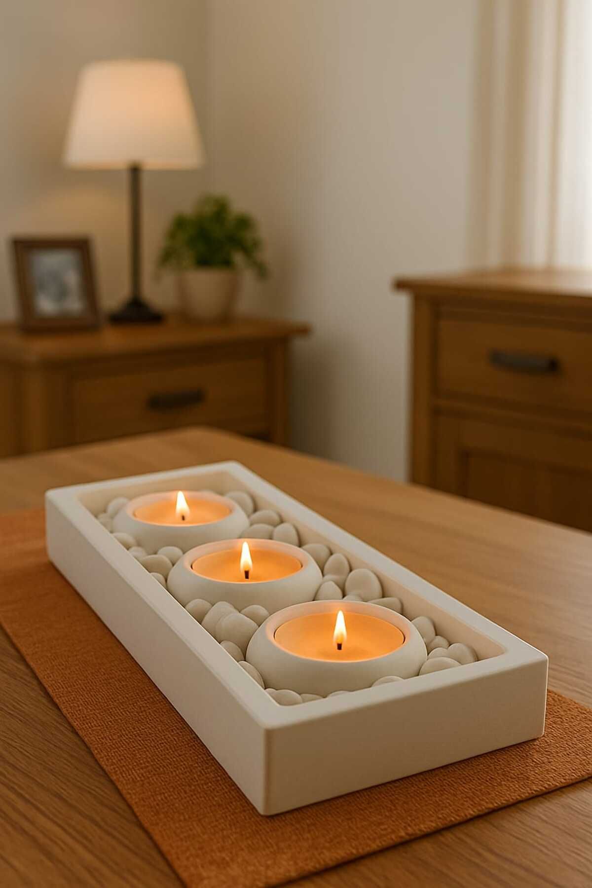 diclecollection Taşlı Beton Tabaklı Tealight Mumluk (MUMLAR DAHİL DEĞİLDİR)
