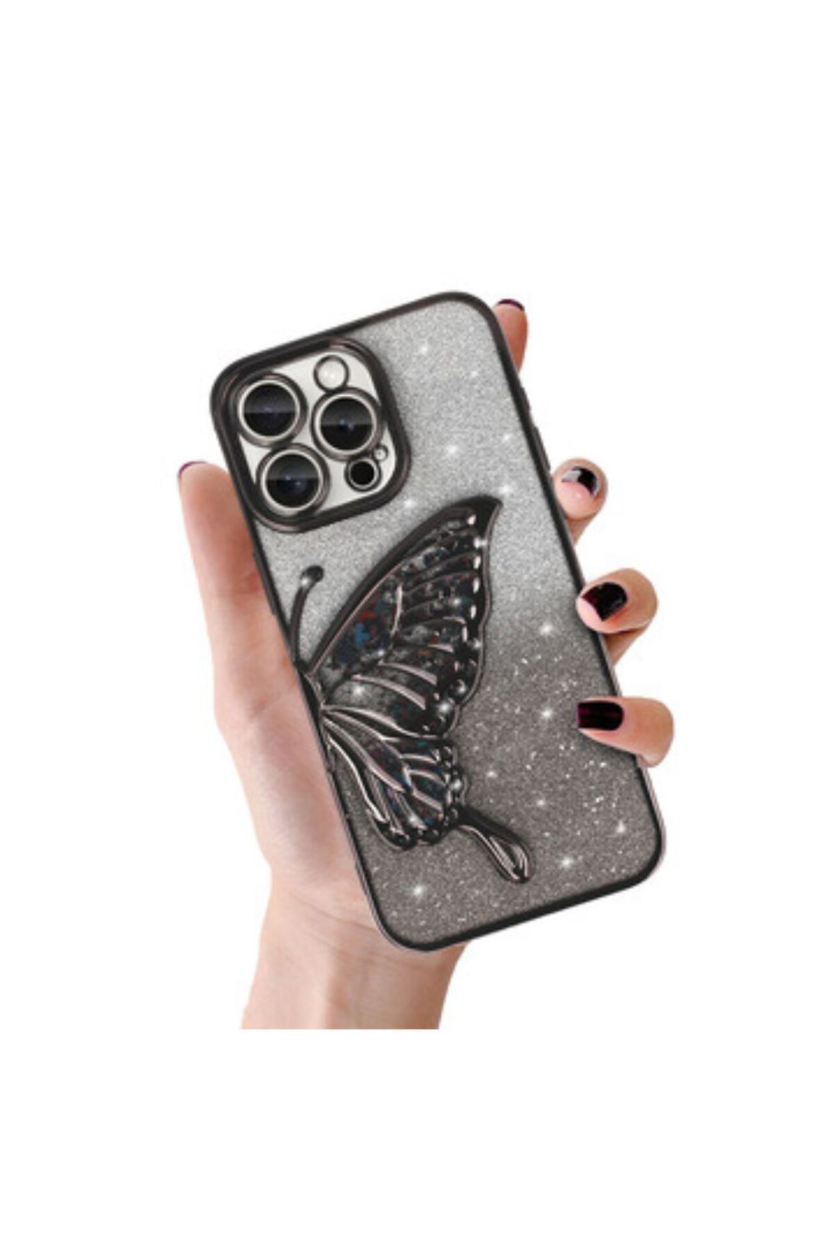 Gtech-Elegant Glitter Case for Apple iPhone 11, embossed butterfly pattern, metallic edge, Black 1