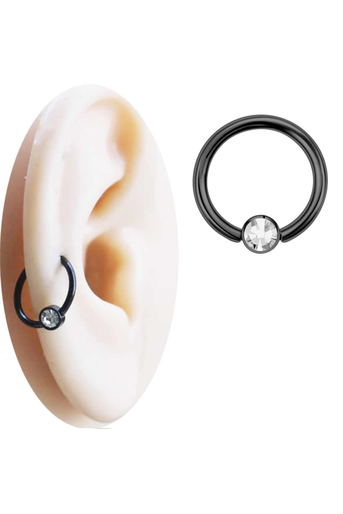 Cadının Dükkanı Taşlı Çelik Siyah Halka Septum Helix Kıkırdak Piercing