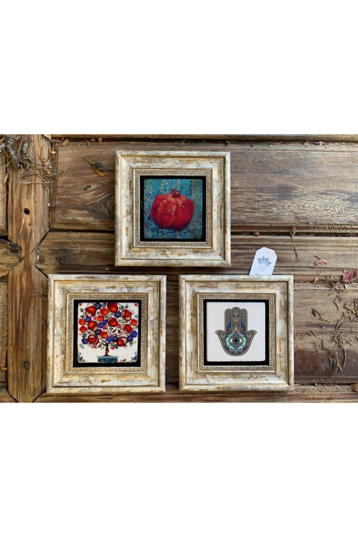 Elioure 20x20 cm Taş Duvar Dekoru, Nar Ağacı ve Ayetel Kürsi Motifi