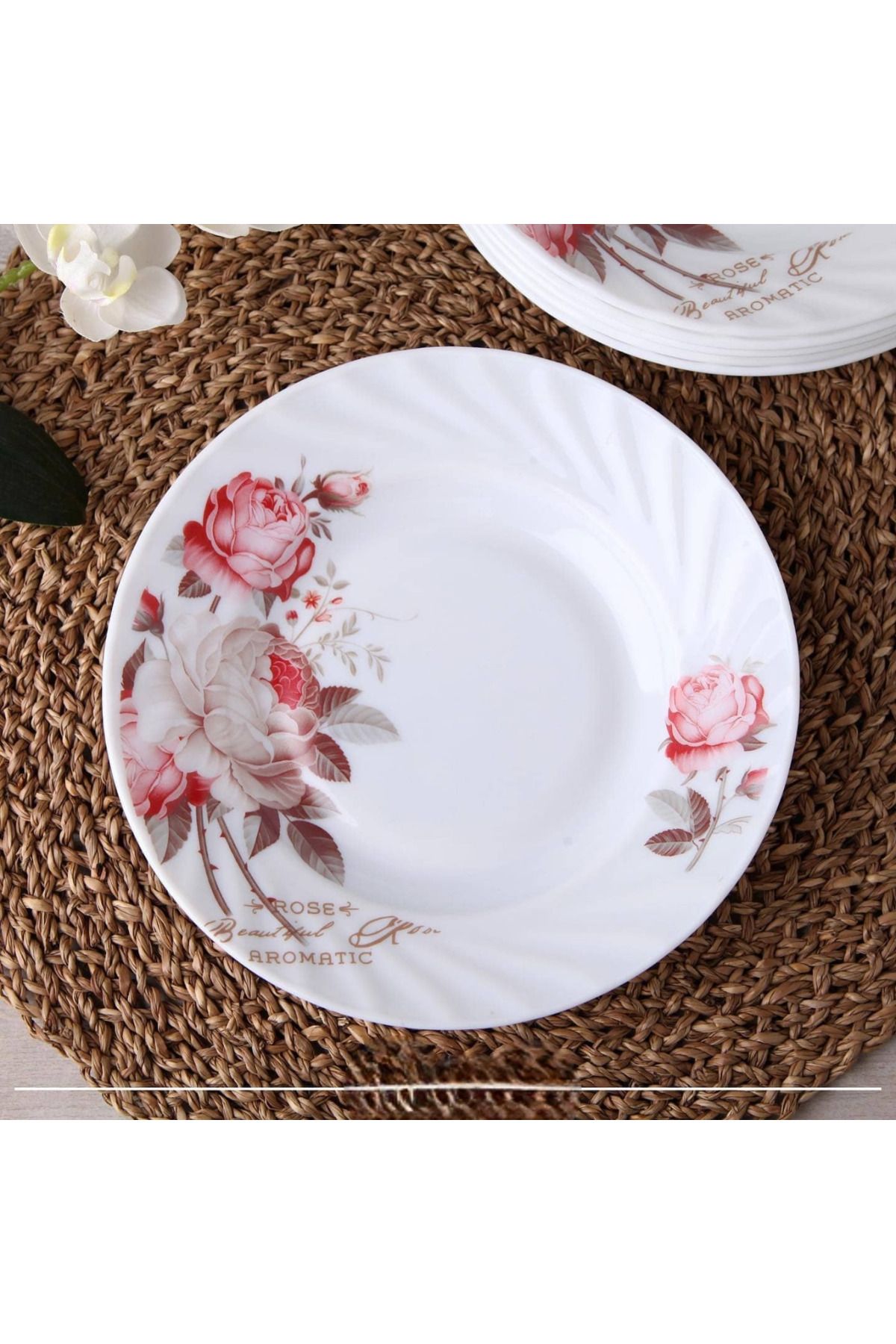 Elista Opal Yemek Tabak Rose Desen 20.2 cm 6 Adet