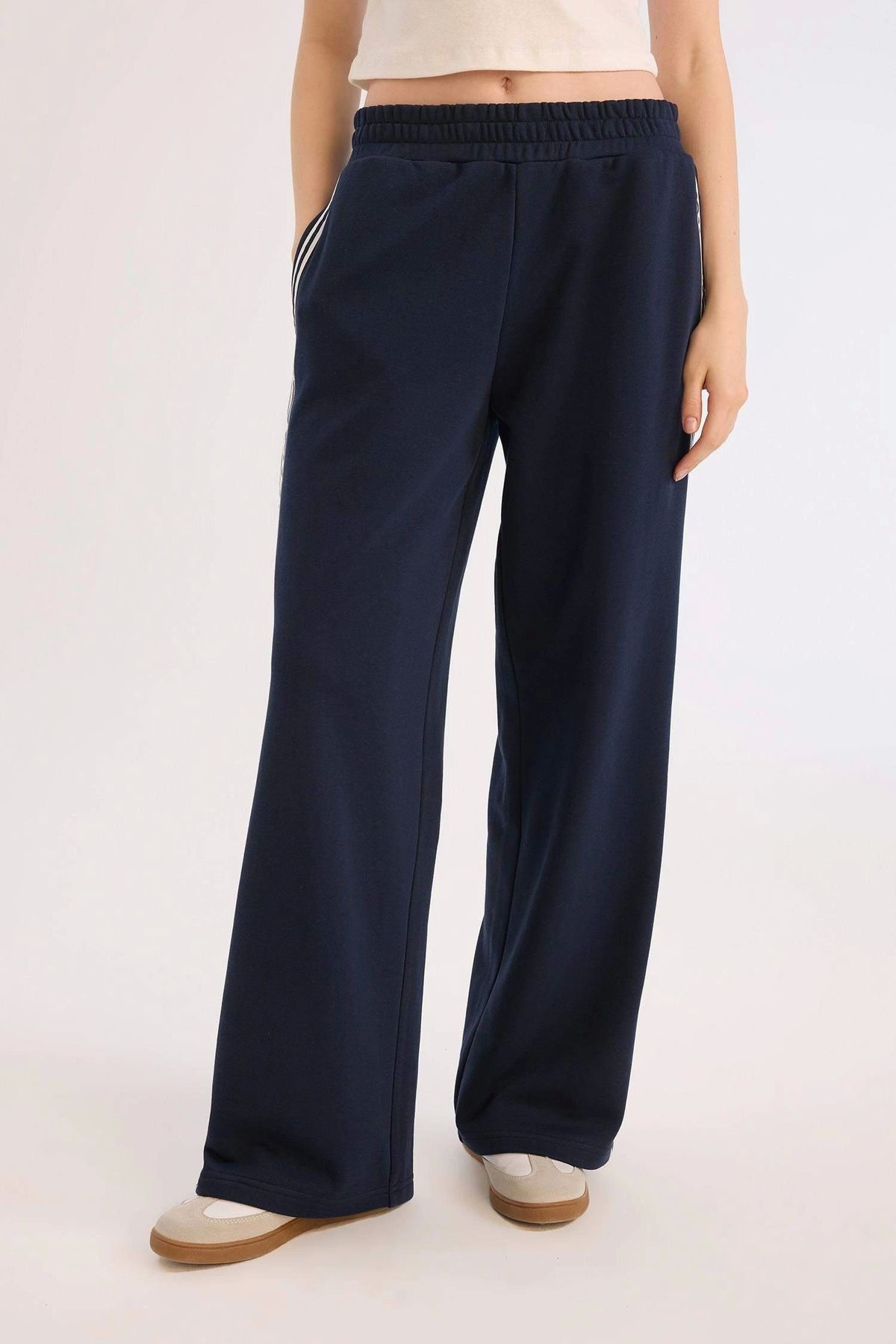 DeFacto E5374 Lacivert Coool Wide Leg Eşofman Altı Basic Düz Beli Lastikli Geniş Bol Paça