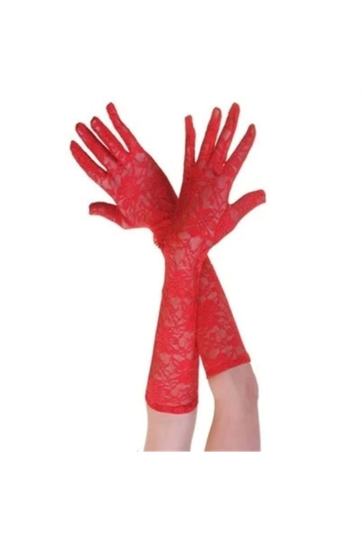 shopwave Kırmızı Renk Orta Boy Dantelli Eldiven (5047)