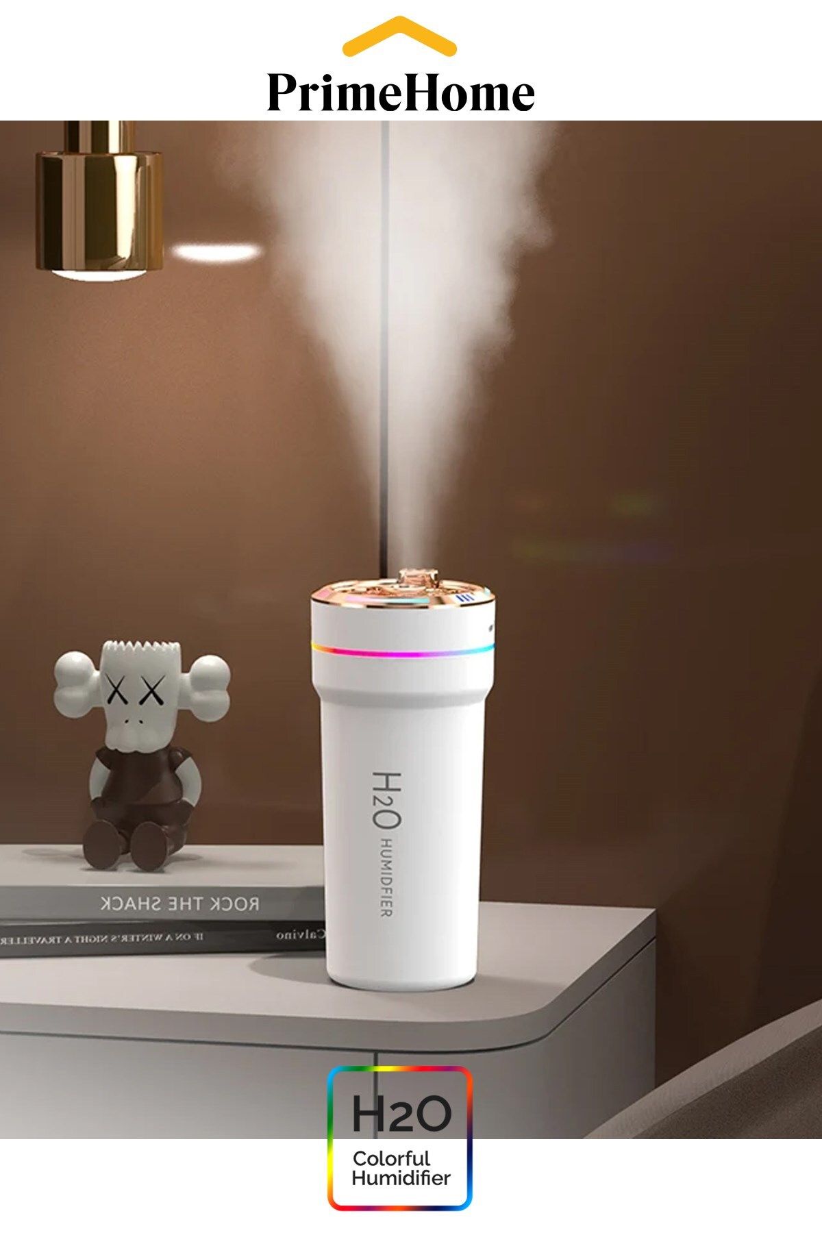 PRİME HOME H2o Şarjlı Kırmızı Mavi Işıklı Nemlendirici Buhar Makinası Hava Ultrasonik Ambiyans Işıklı