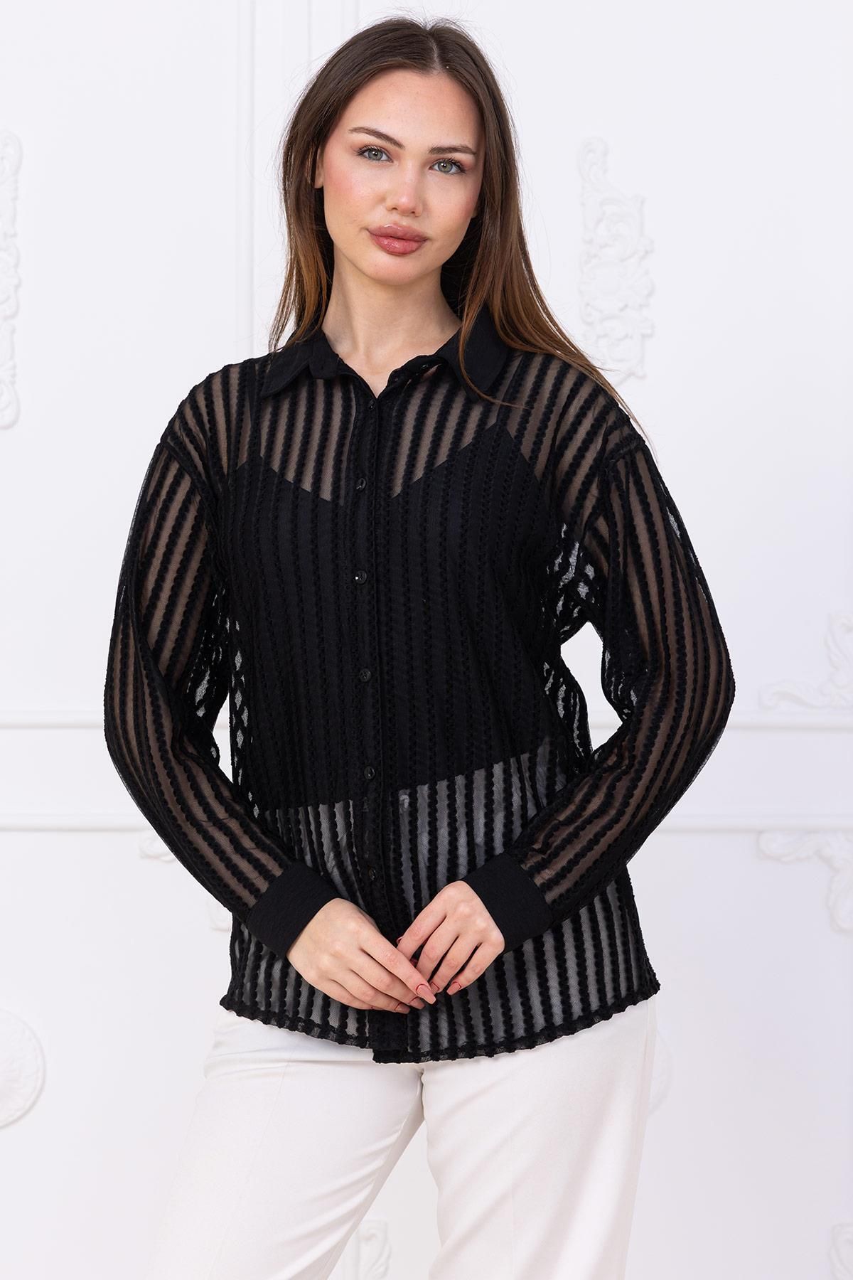 SENSTIL Transparan Gömlek Siyah SS2746
