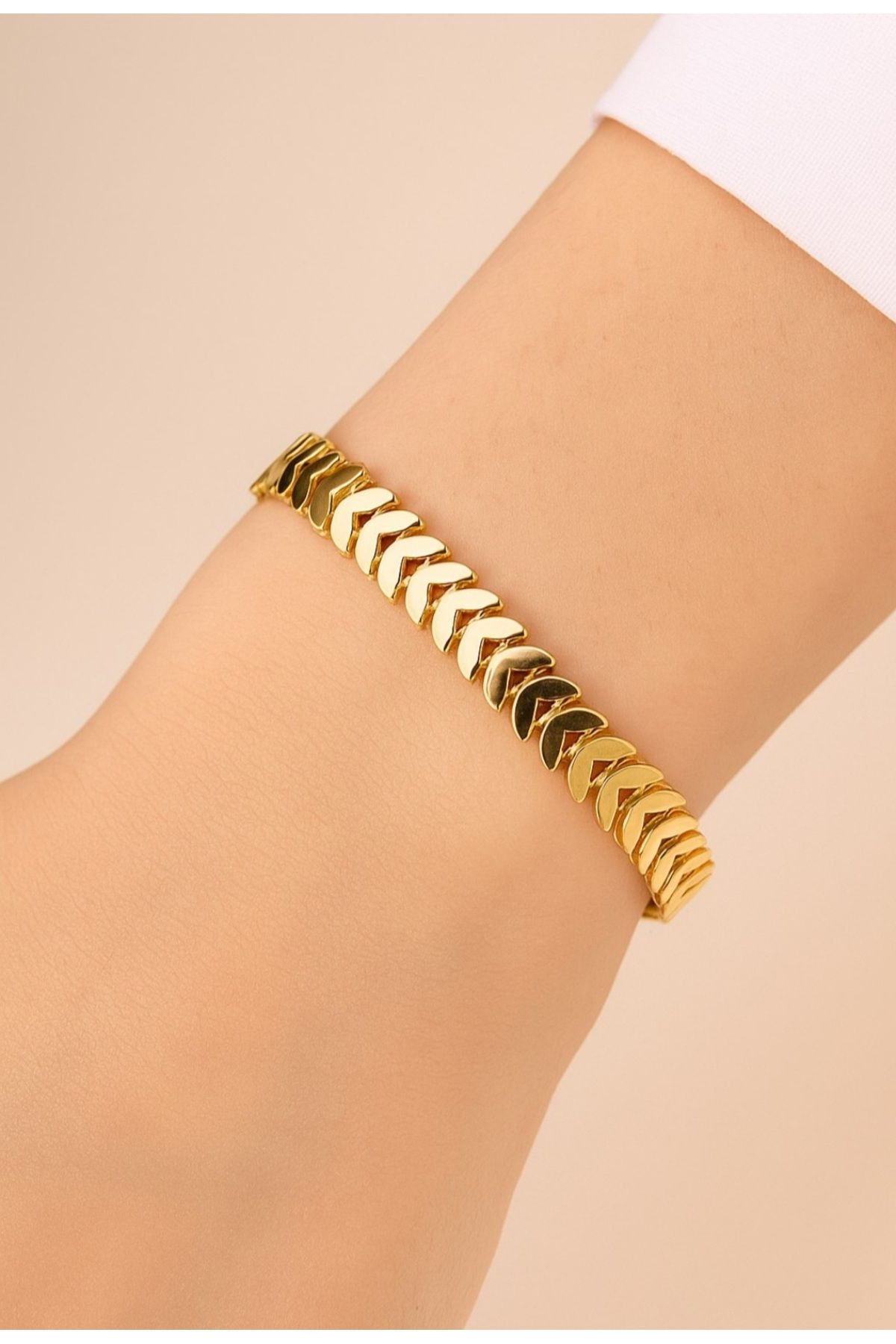 stainless steell gold renk kılçık unisex çelik bileklik