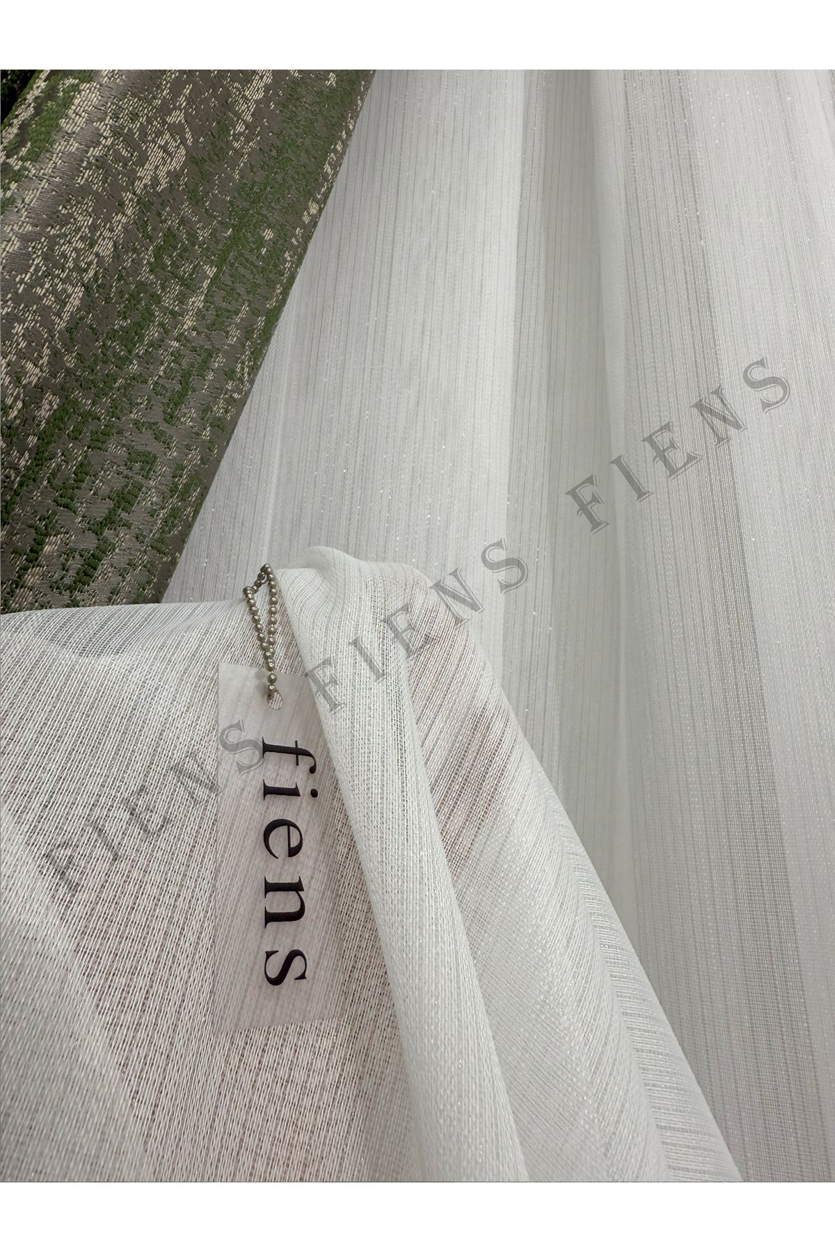 FİENS TAÇSİMLİ SOFT BAMBU ŞANTUKLU YOĞUN DOKULU 1/3 Sık Tül Perde Ağır Gramajlı Ütü Istemeyen