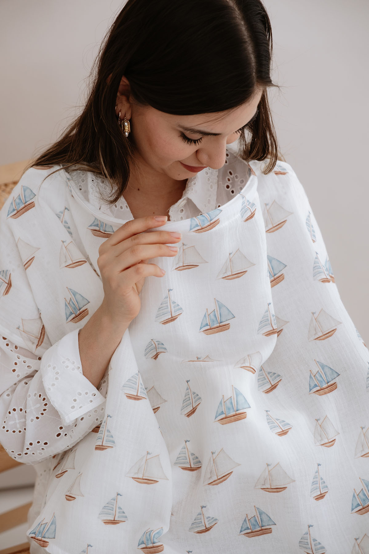 Tuğba Kuğu Müslin Emzirme Örtüsü - Pureline Series - Sail Boats fotoğrafı 2 (önizleme)