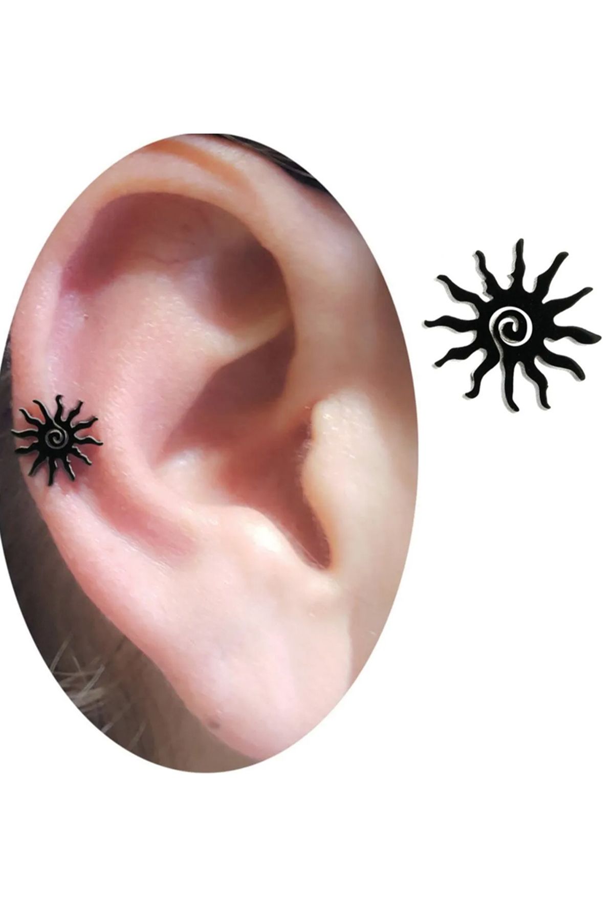 Cadının Dükkanı Çelik Güneş Siyah Tragus Helix Kıkırdak Piercing