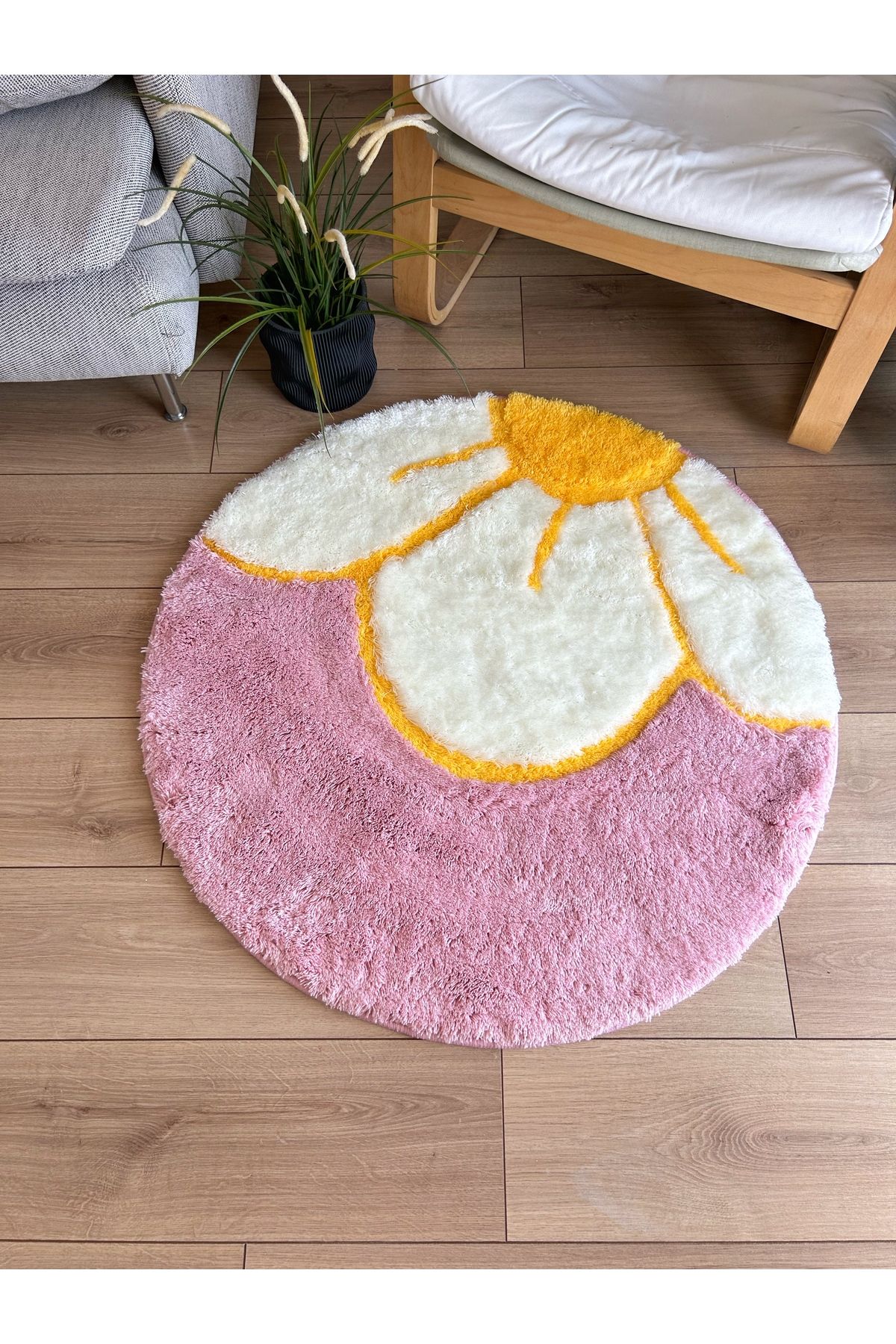 Lunis Home Çiçek Tasarım Halı, Kaydırmaz, Yıkanabilir, Kaydırmaz El Yapımı Dekoratif Halı