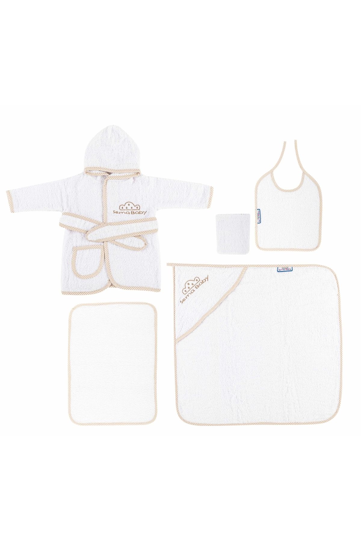 shop Sema Baby 5 Parça Bebek Bornoz Seti - Ekru