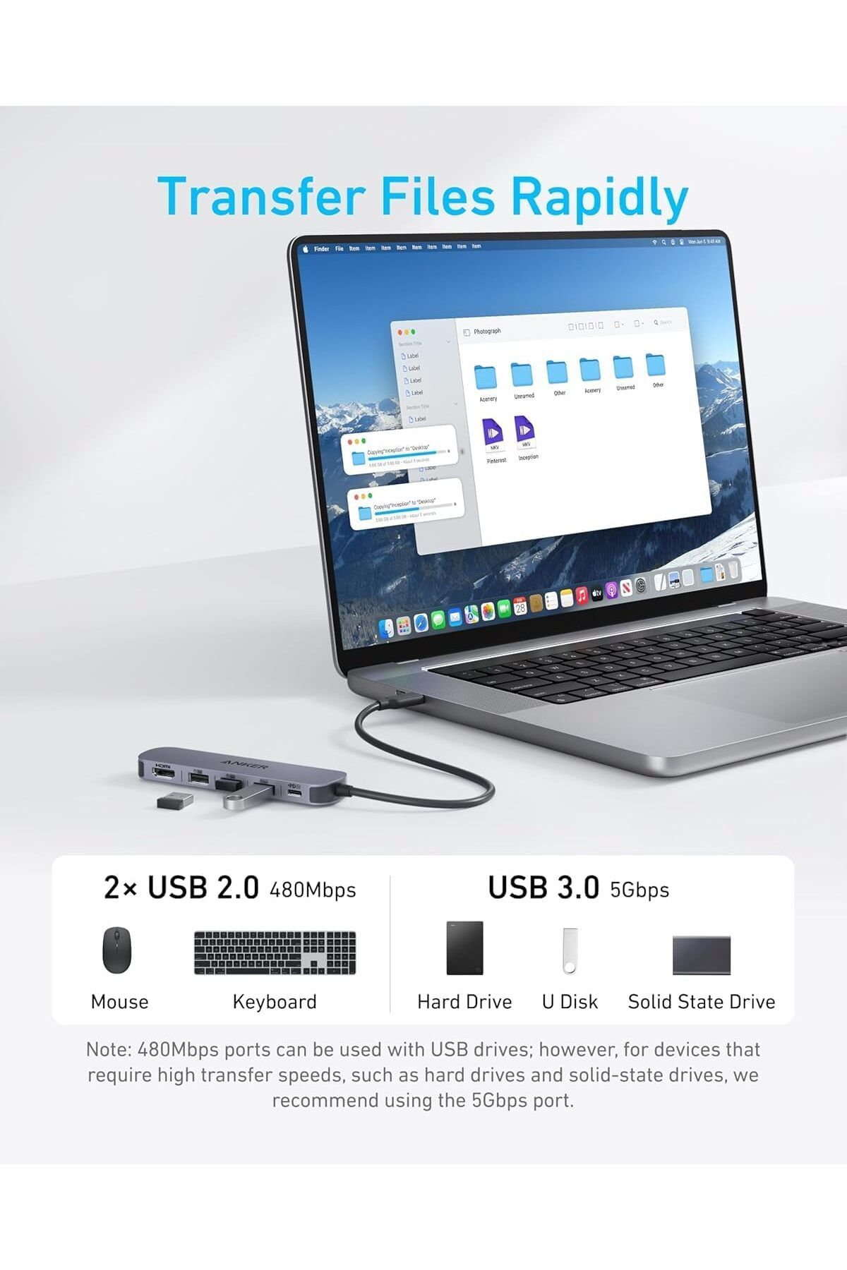 Anker-USB-C Hub (5-in-1) with 4K HDMI at 30Hz, Maximum 100W Power Delivery, USB-C and USB-A Data Por 7