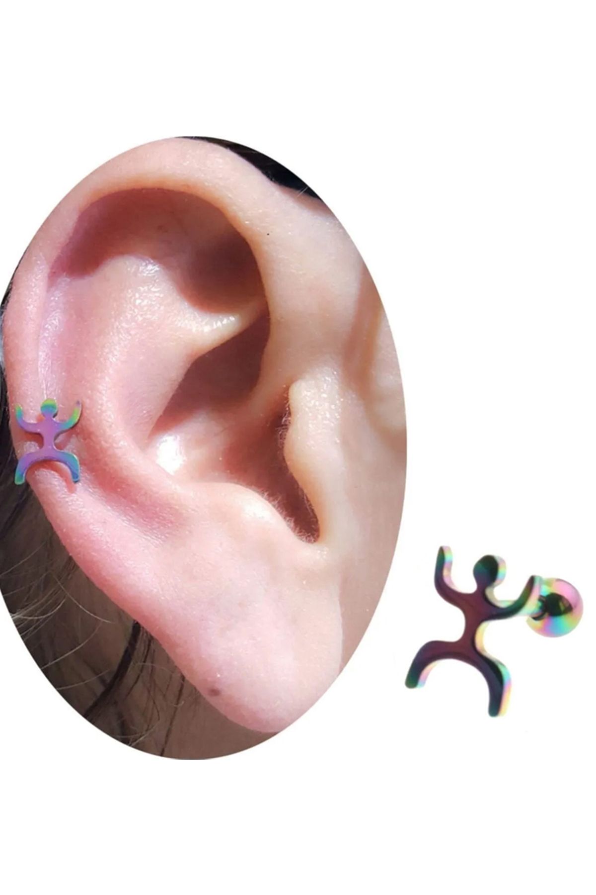 Cadının Dükkanı Çelik Gökkuşağı Tragus Helix Kıkırdak Piercing