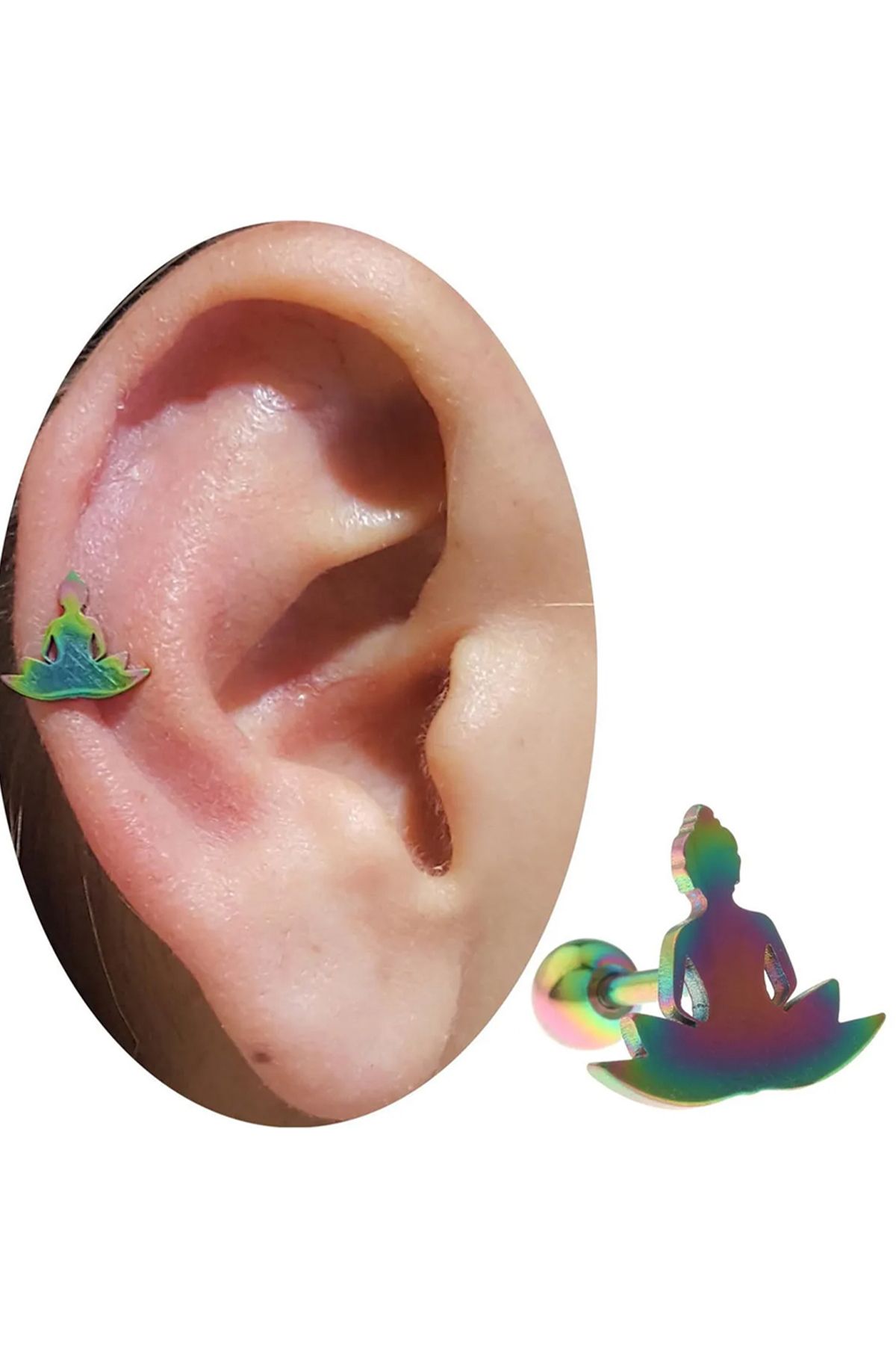 Cadının Dükkanı Çelik Shiva Gökkuşağı Tragus Helix Kıkırdak Piercing