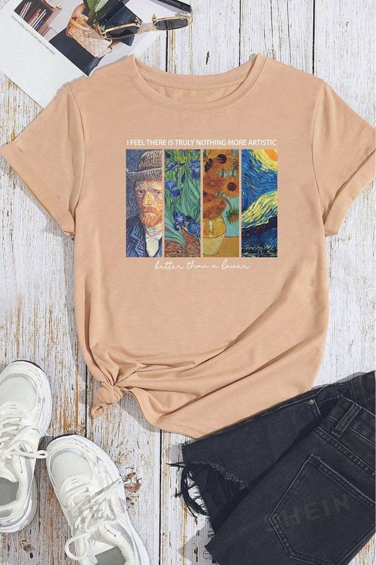 Carlson Bej Unisex Artistic Baskılı Oversize T-Shirt