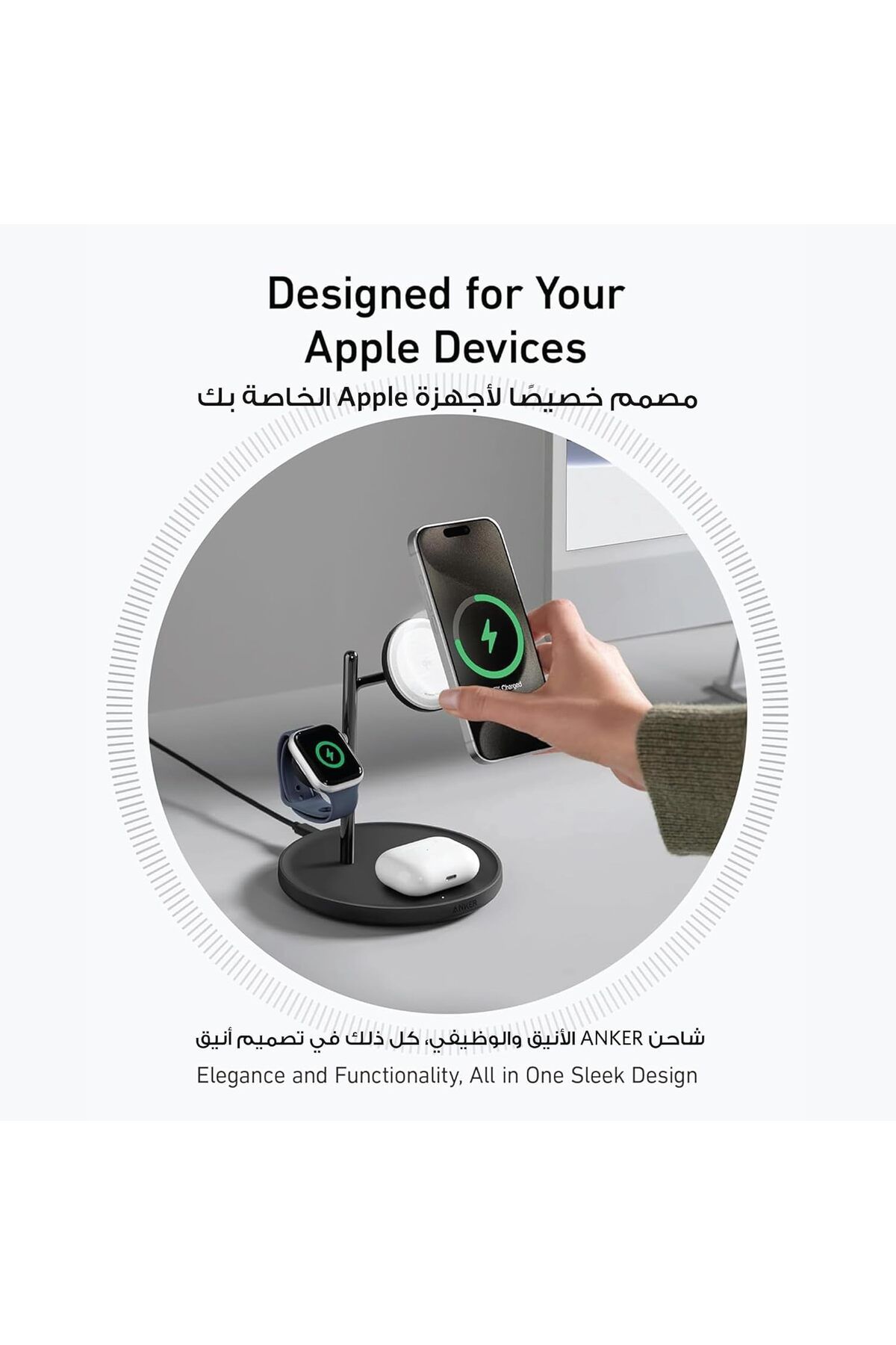 Anker-شاحن USB، متوافق مع سلسلة iPhone 14 وAirPods Pro وApple Watch Ultra، مع ثلاثة 7