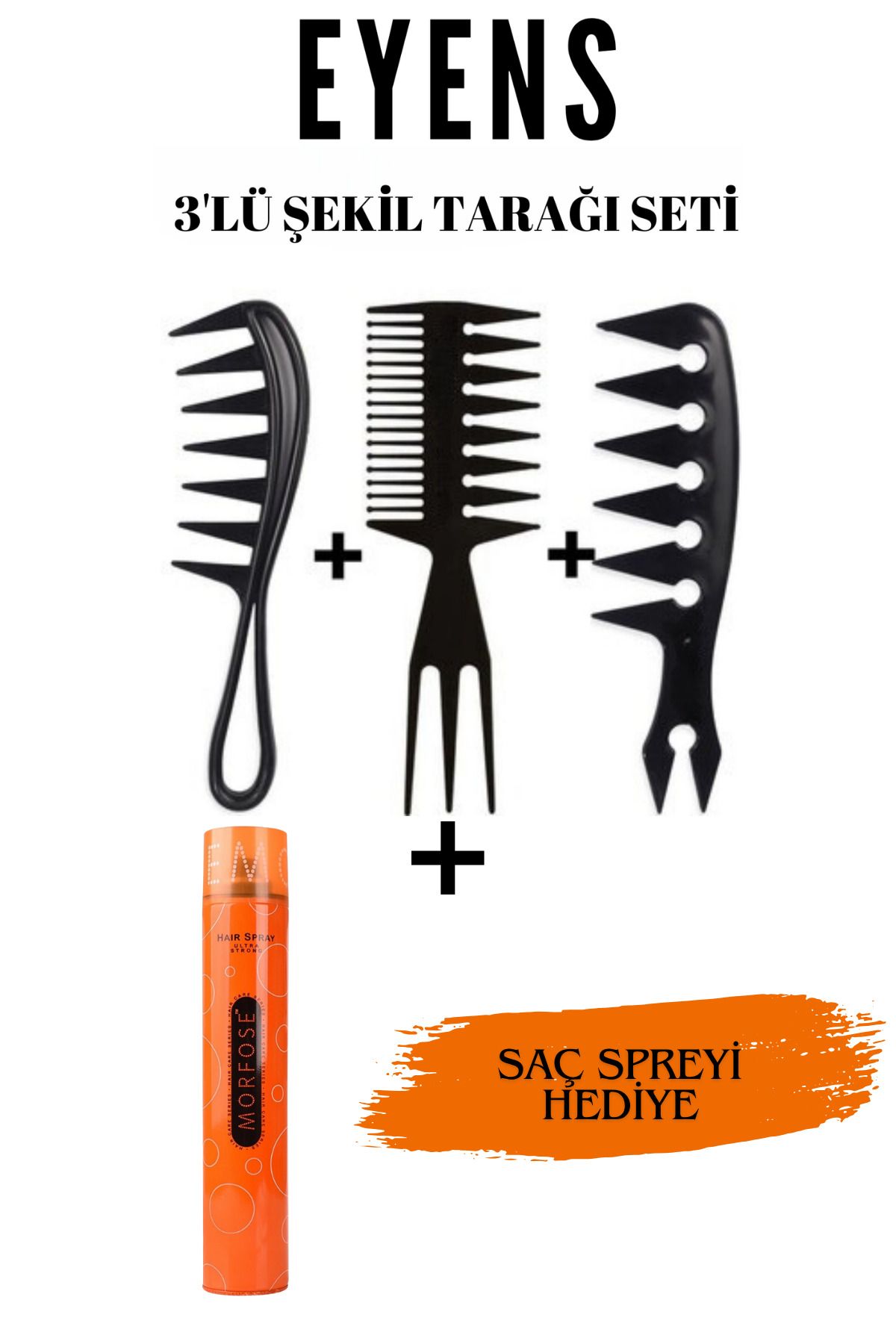 EYENS 3'lü Wax Şekil Tarağı Seti ( 400 ml Saç Spreyi Hediye )