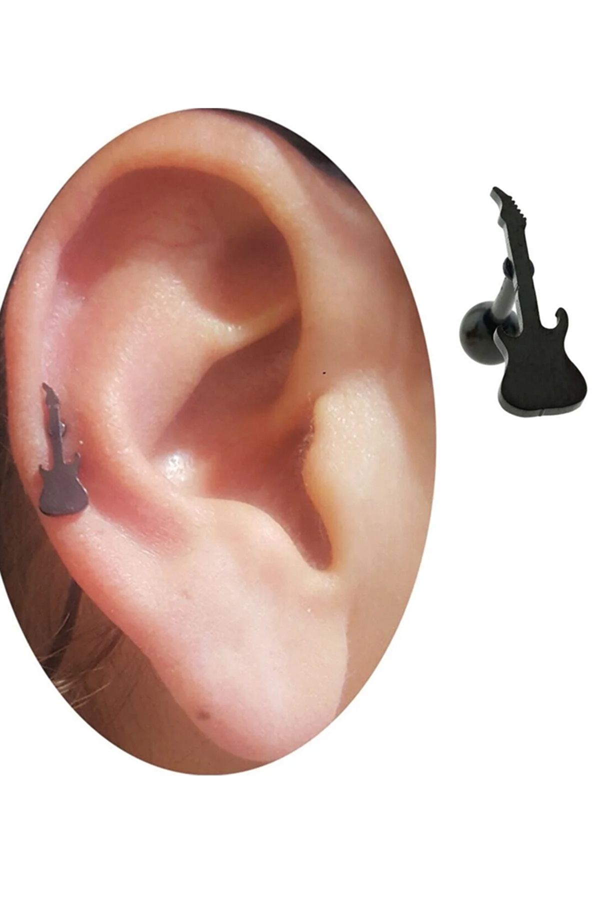 Cadının Dükkanı Çelik Gitar Siyah Tragus Helix Kıkırdak Piercing