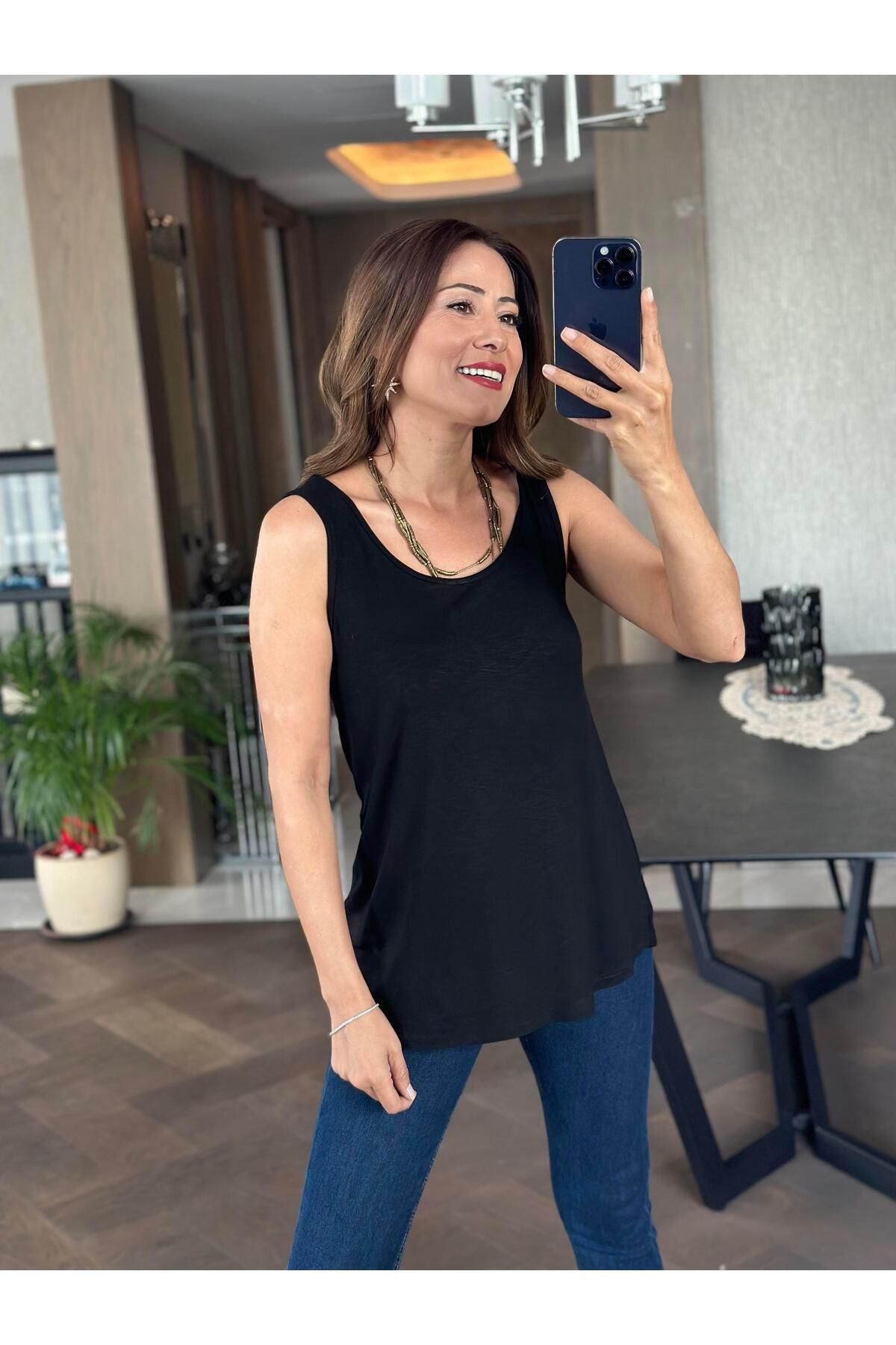 Forlady Butik Siyah Askılı Eteği Oval Oversize Kadın Bluz