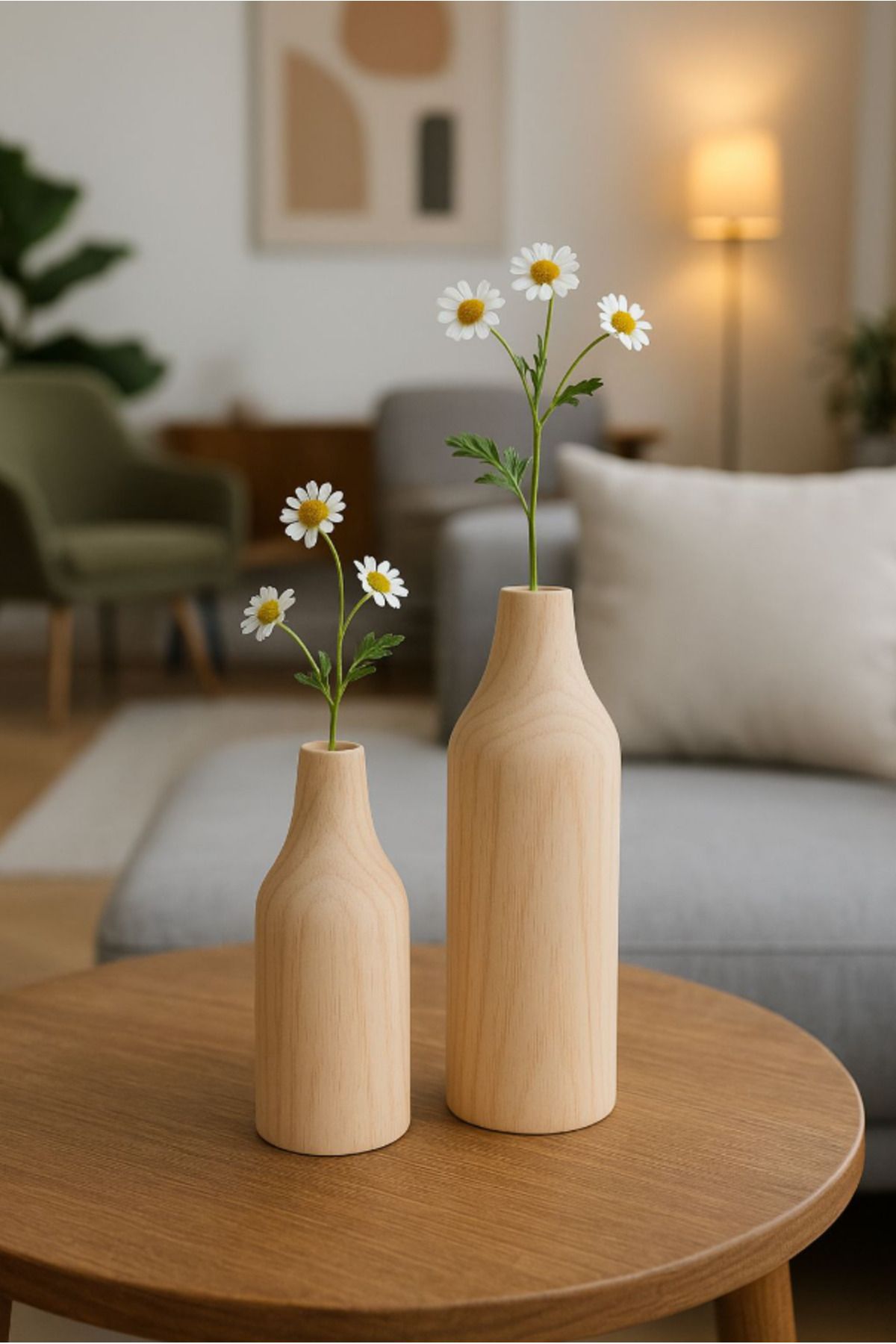 AYGÖREN HOME 2'li Ahşap Vazo Set 16 Cm Ve 22 Cm