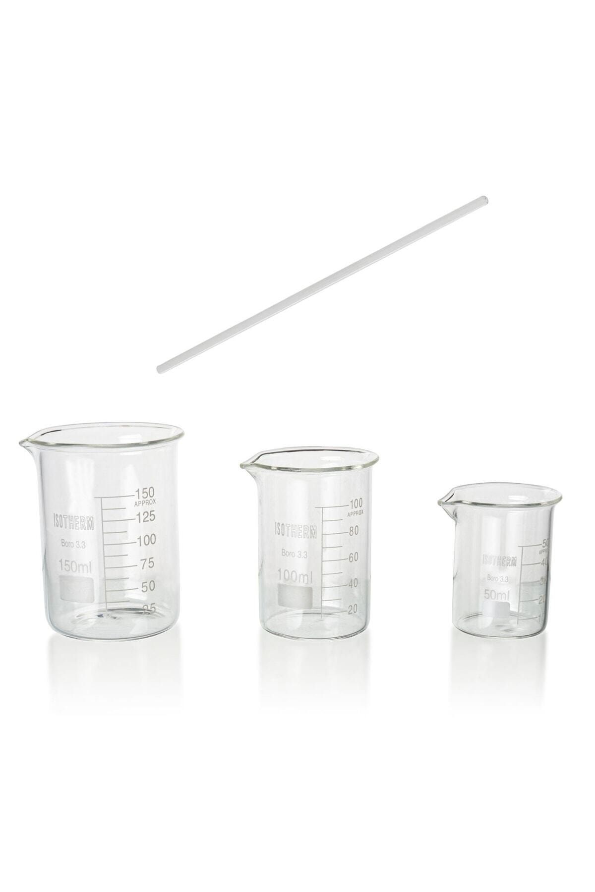 teknotrust Cam Ölçü Kabı Seti 3'lü, 150ml, 100ml, 50ml ve 6mmx20cm Baget Çubuk