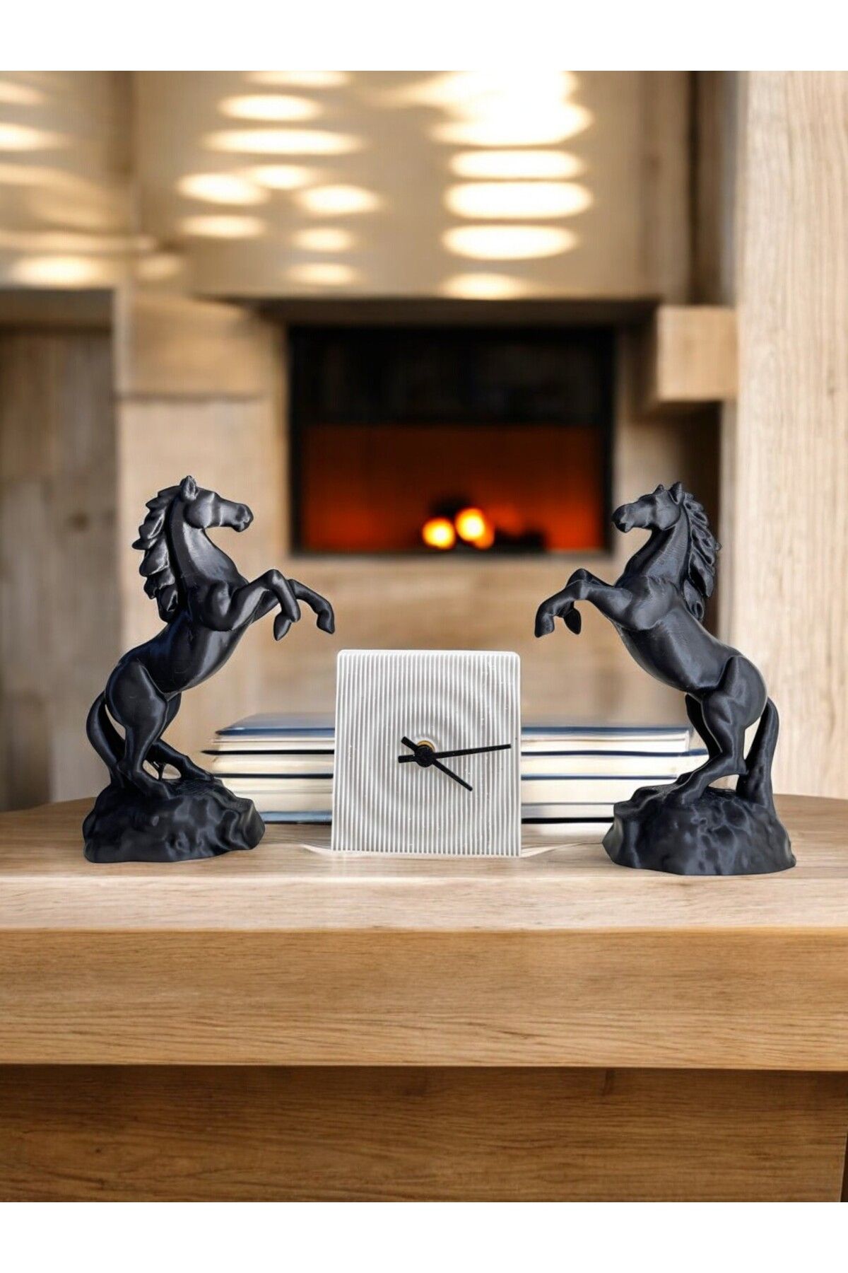 Eka Design 3lü Dekoratif Set (2 adet At Biblo ve Masa Saati)