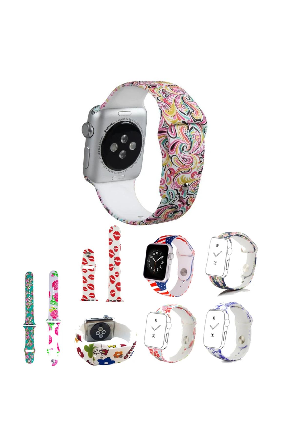 Marsilyan Ally Apple Watch İçin 38mm Yüksek- Kalite Desenli Silikon Kordon-(5775) - MCT3842-2621