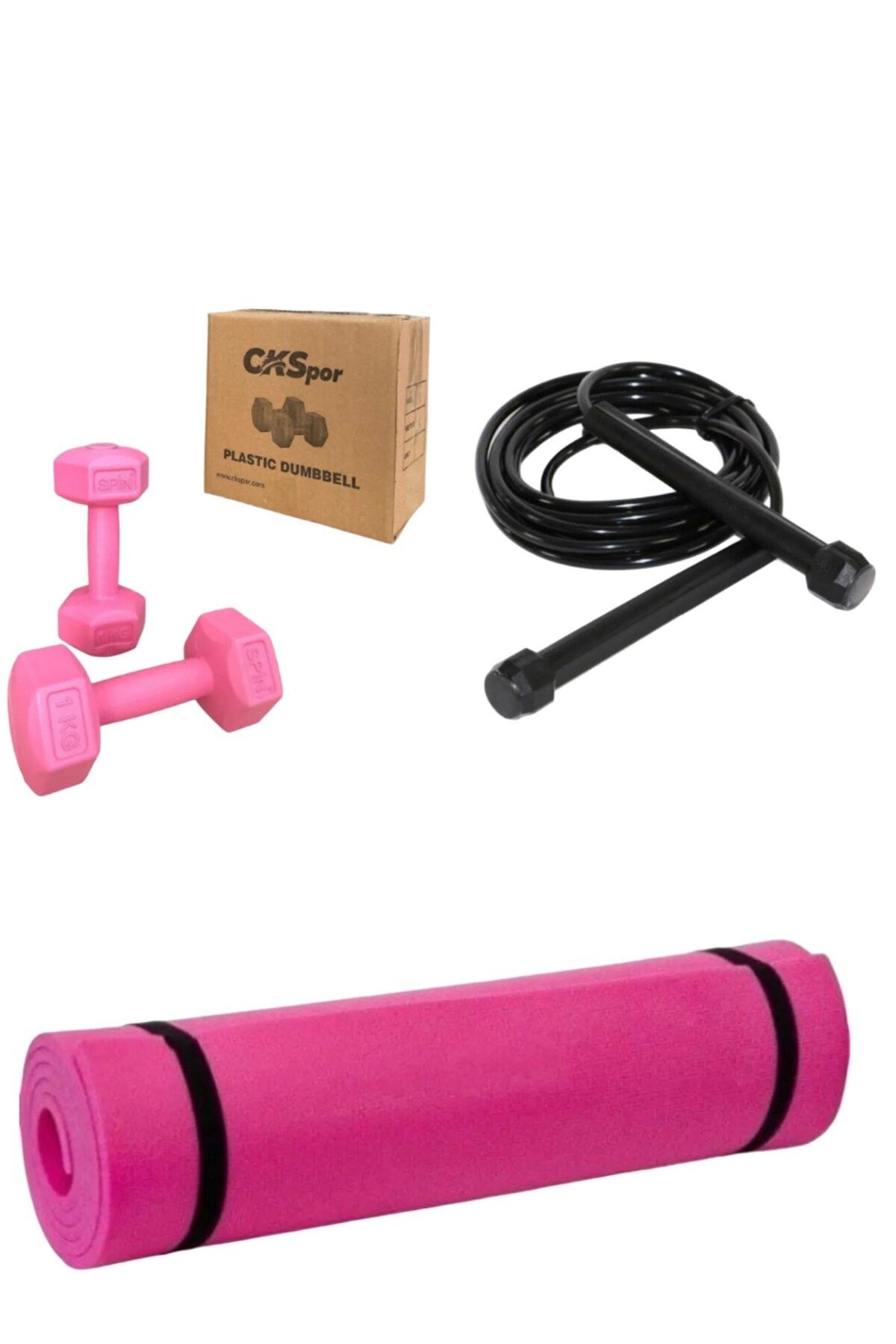 CKSpor Süper Set Siyah Yoga Pilates Matı + Atlama İpi + 1x2 Siyah Dambıl
