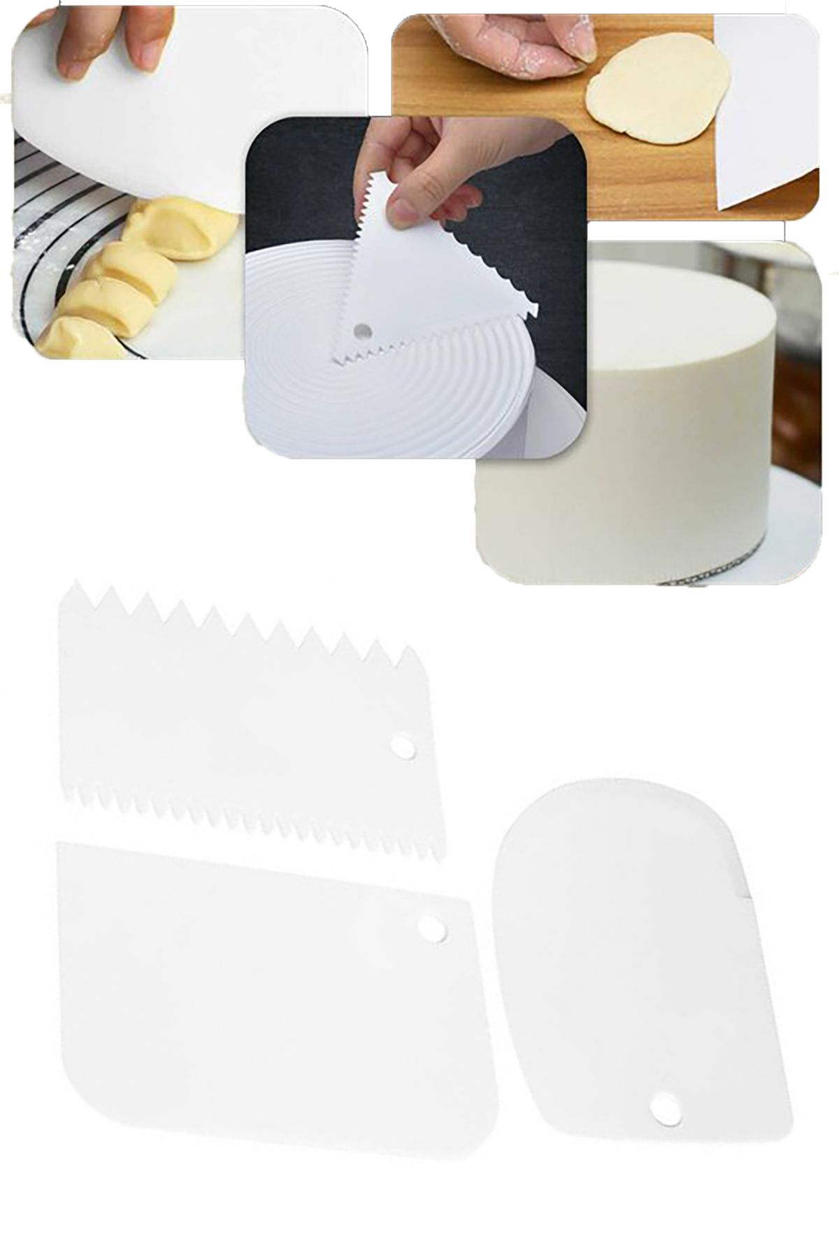 teknotrust 3'lü silikon spatula seti, pasta, krema ve hamur şekillendirme araçları