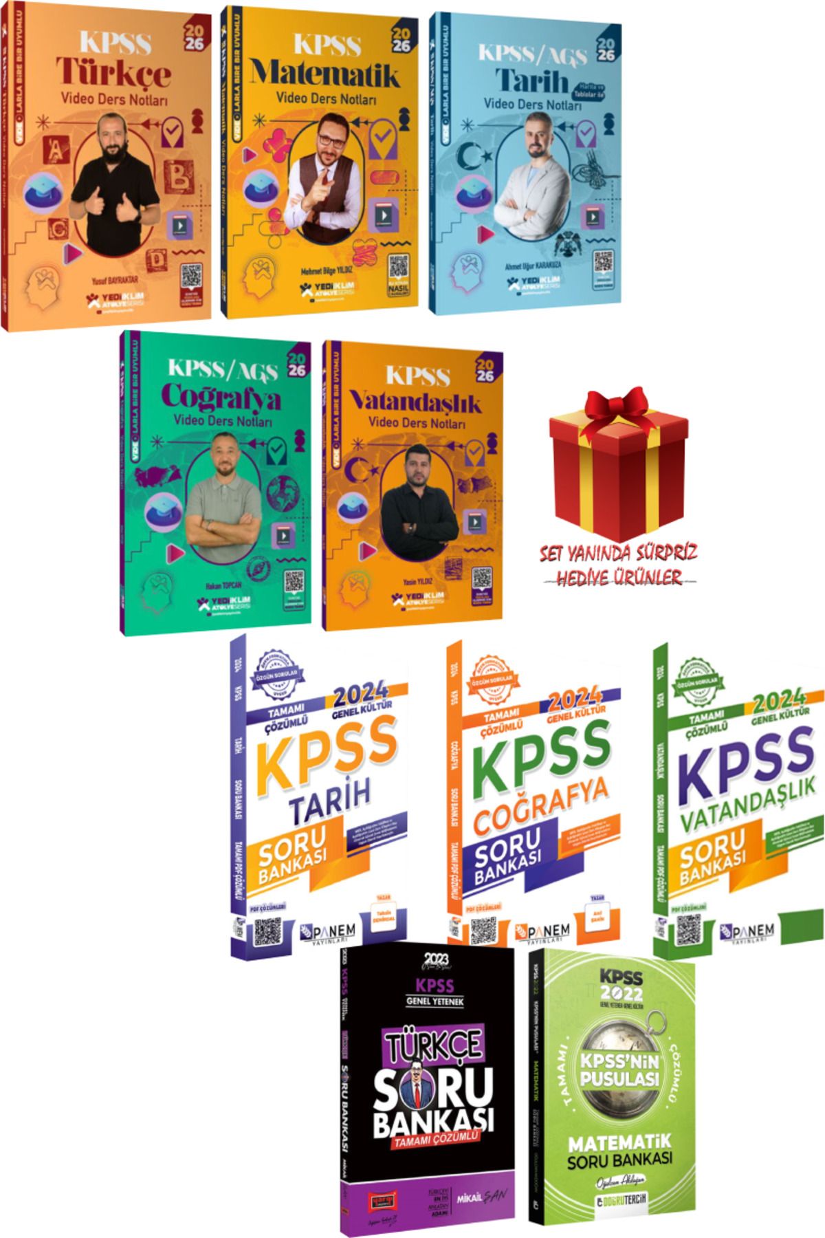 Yediiklim Yayınları 2026 KPSS Türkçe+ Matematik+ Tarih+ Coğrafya+ Vatandaşlık Video Ders Notu+ Soru Bankası Seti