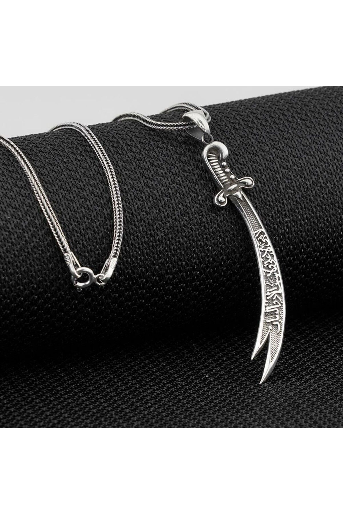 shop La Fetta İlla Ali La Seyfe İlla Zülfikar Yazılı Beyaz Taşlı 925 Ayar Gümüş Erkek Kolye