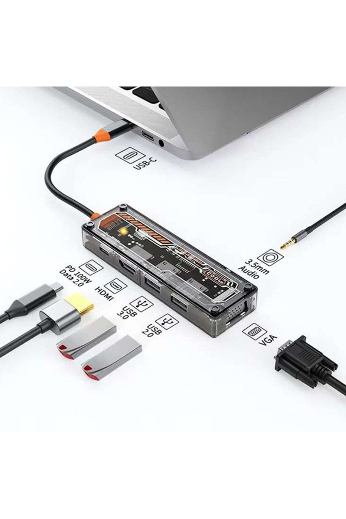 Marsilyan ALLY 6in1 Type-c To USB3.0 + USB2.0 + Type-c PD 100W + HDMI + VGA + 3.5mm Çoğaltı - MCT9117-4368